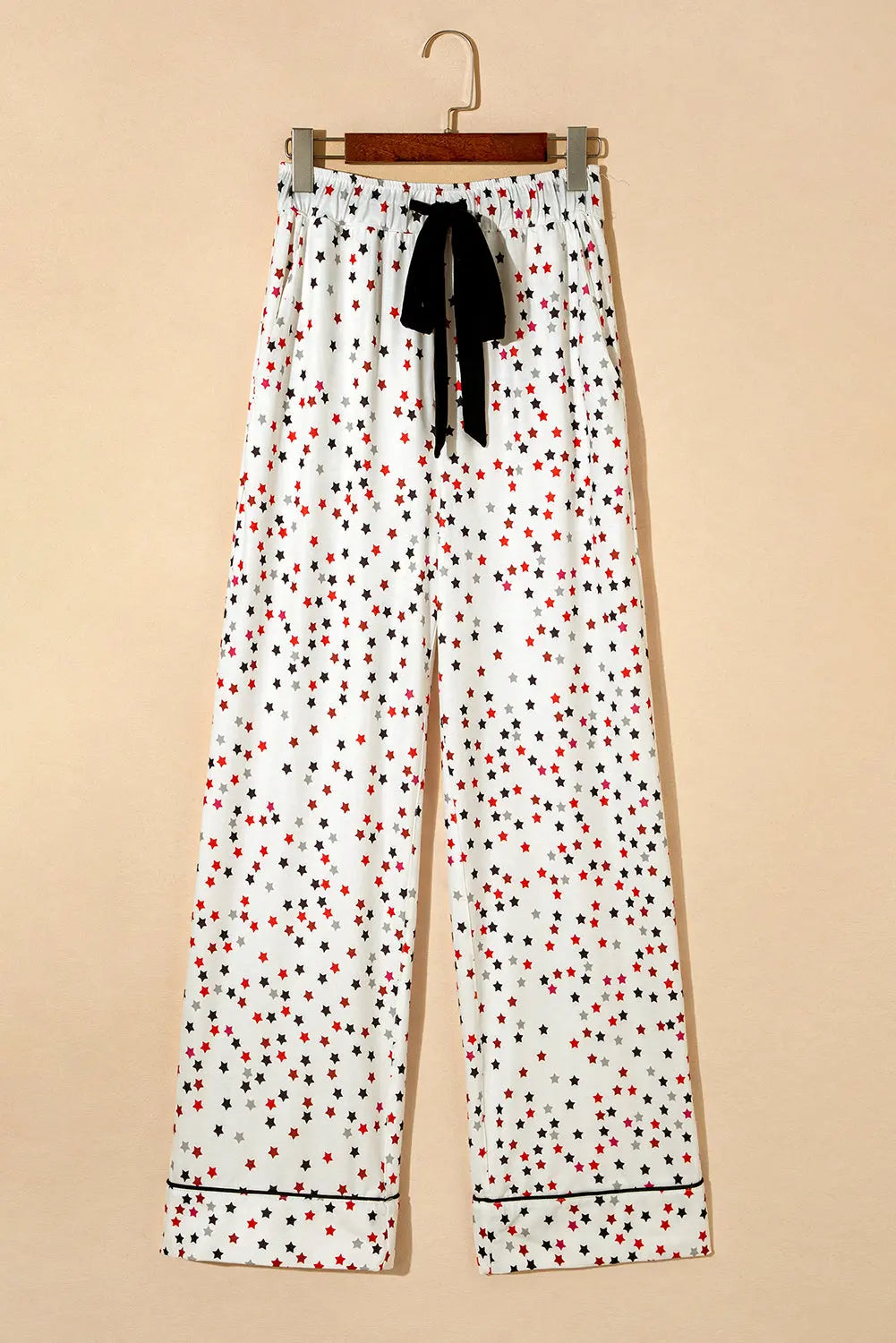 White Contrast Pipping Star Long Sleeve and Trousers Pyjamas Set eAura