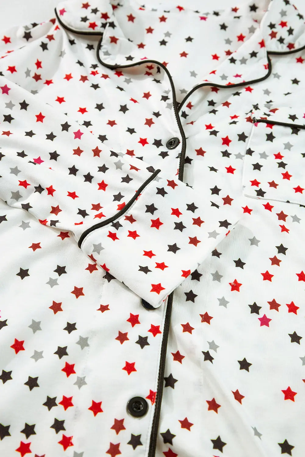 White Contrast Pipping Star Long Sleeve and Trousers Pyjamas Set eAura