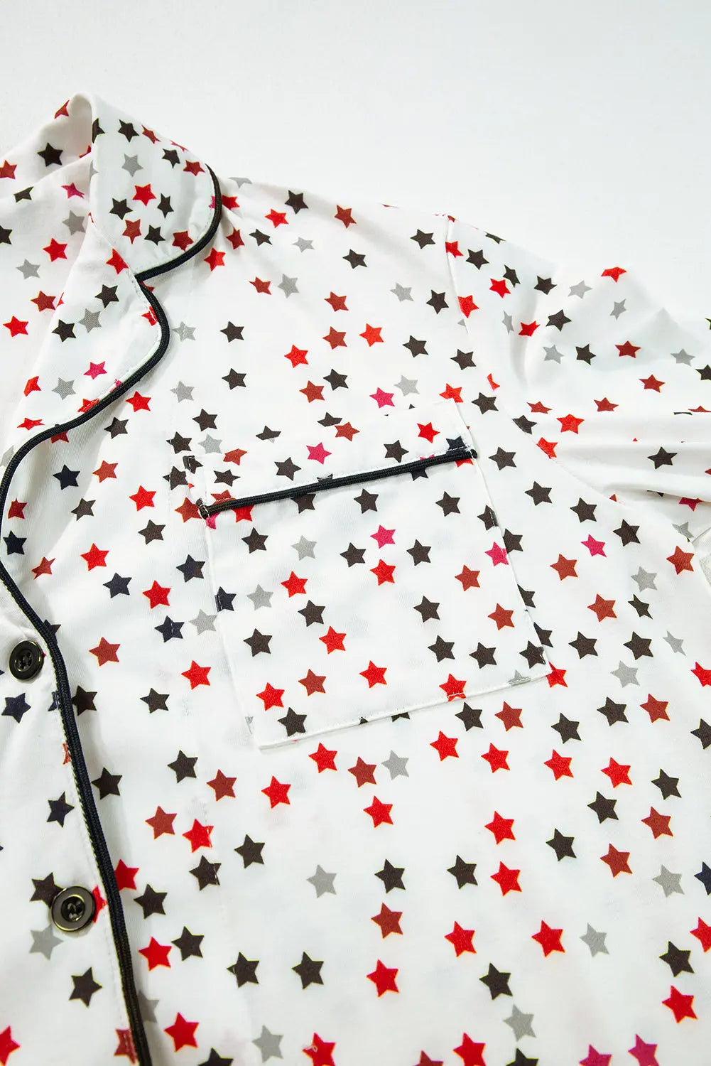 White Contrast Pipping Star Long Sleeve and Trousers Pyjamas Set eAura