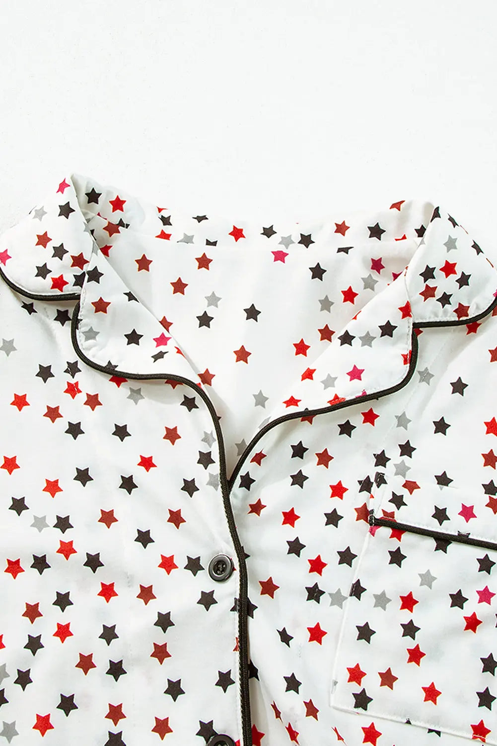White Contrast Pipping Star Long Sleeve and Trousers Pyjamas Set eAura