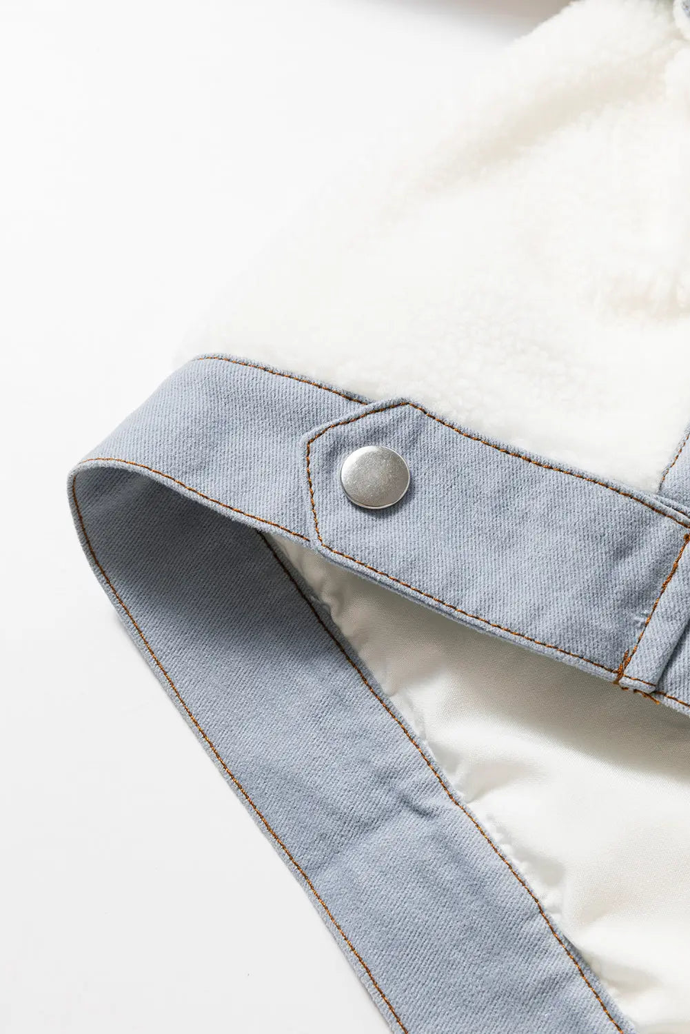 White Contrast Trim Buttoned Sherpa Jacket Beagle Boutique Fashion Outlet