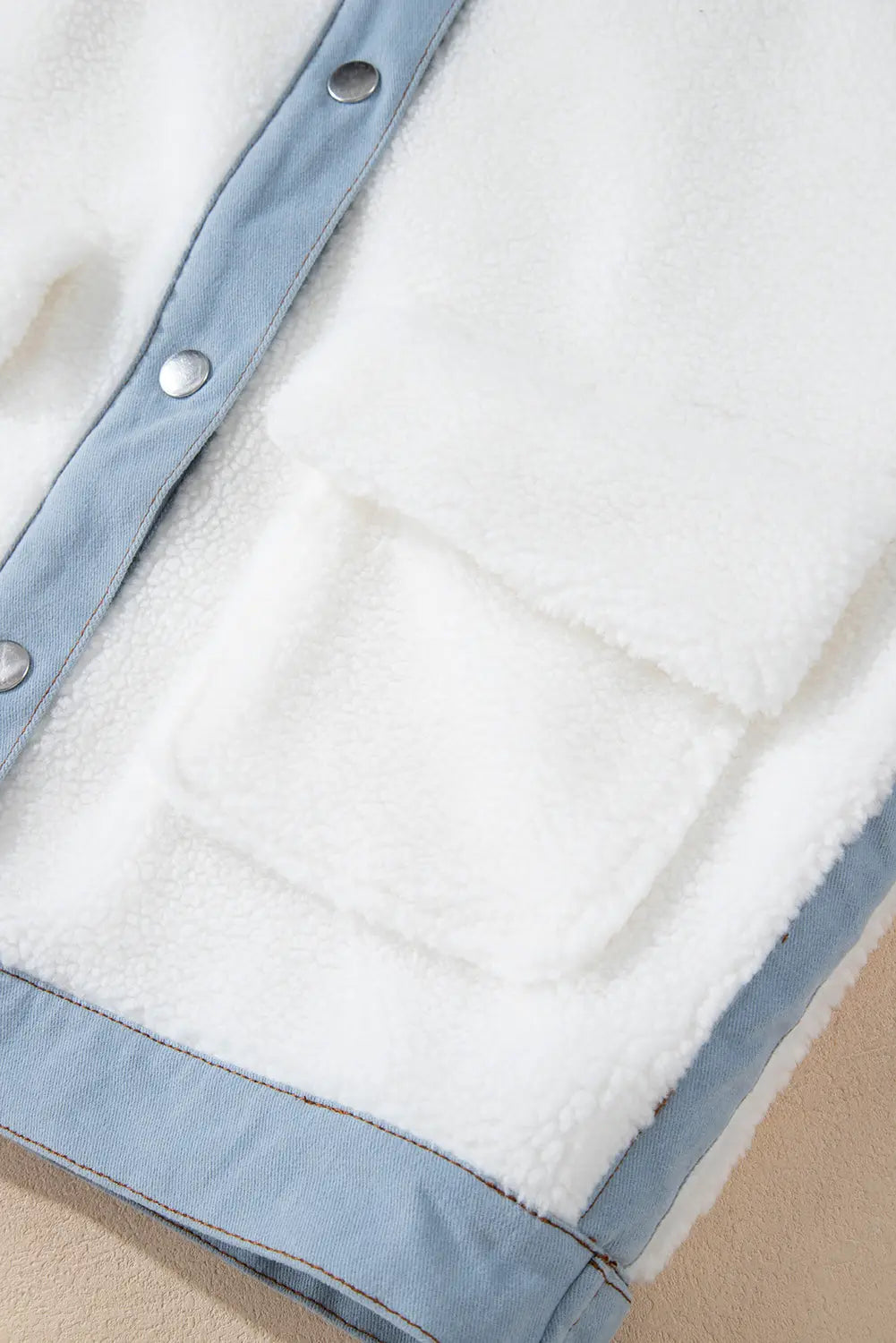 White Contrast Trim Buttoned Sherpa Jacket Beagle Boutique Fashion Outlet