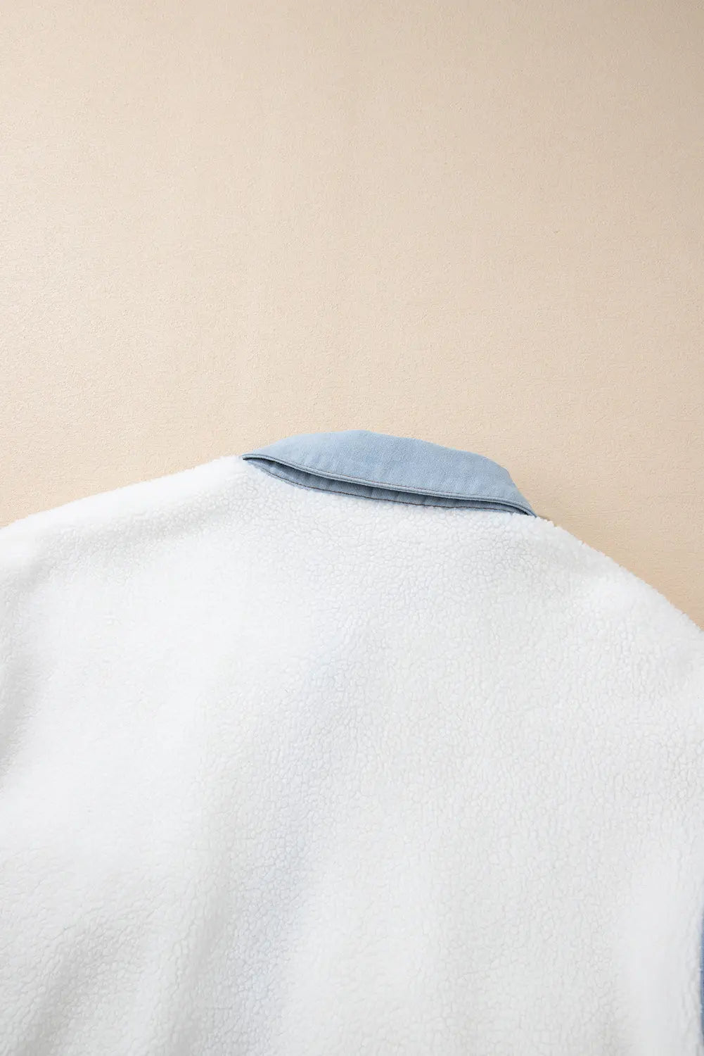 White Contrast Trim Buttoned Sherpa Jacket Beagle Boutique Fashion Outlet