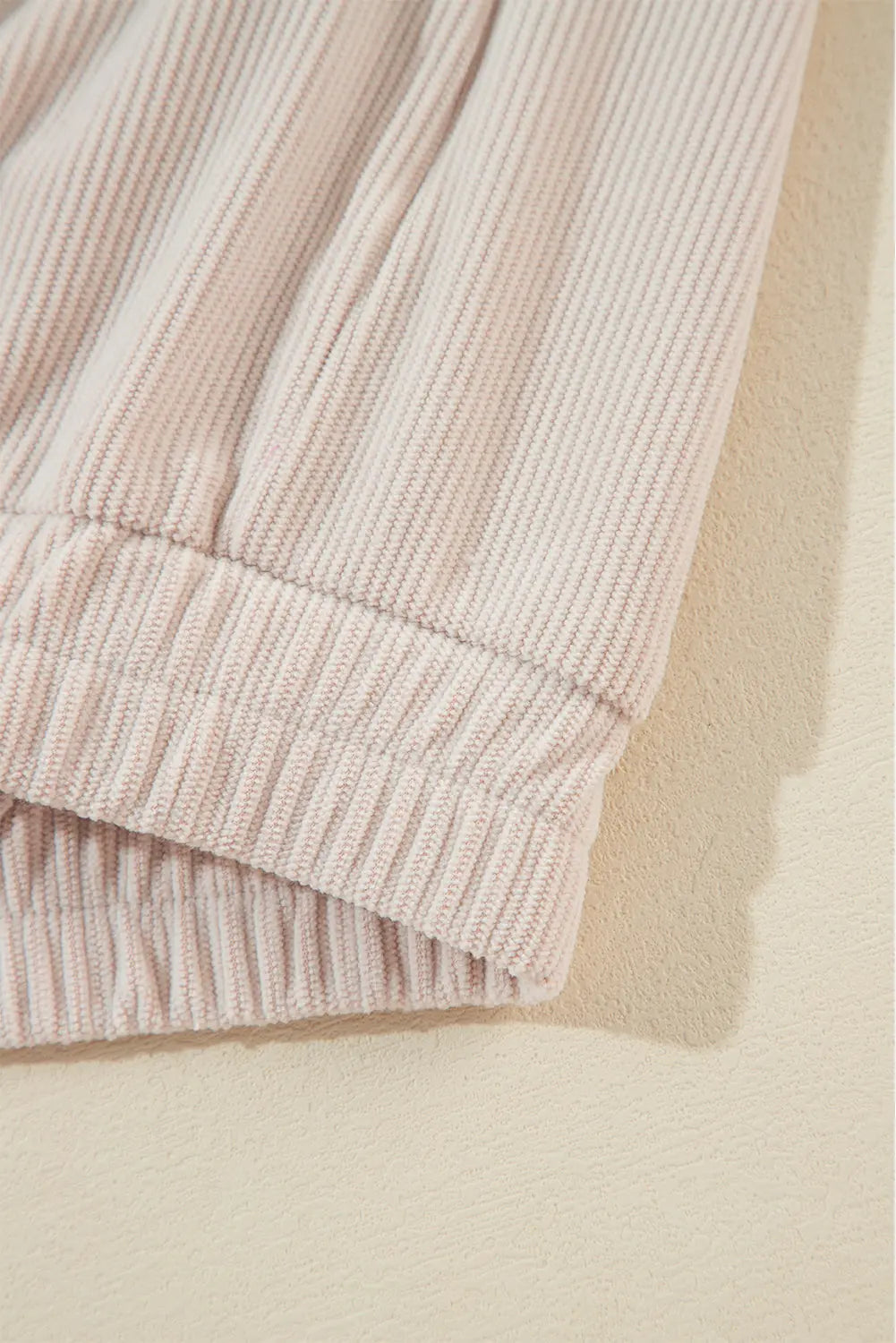 White Corduroy Drawstring Hooded Pocket Zip Up Jacket - eAura