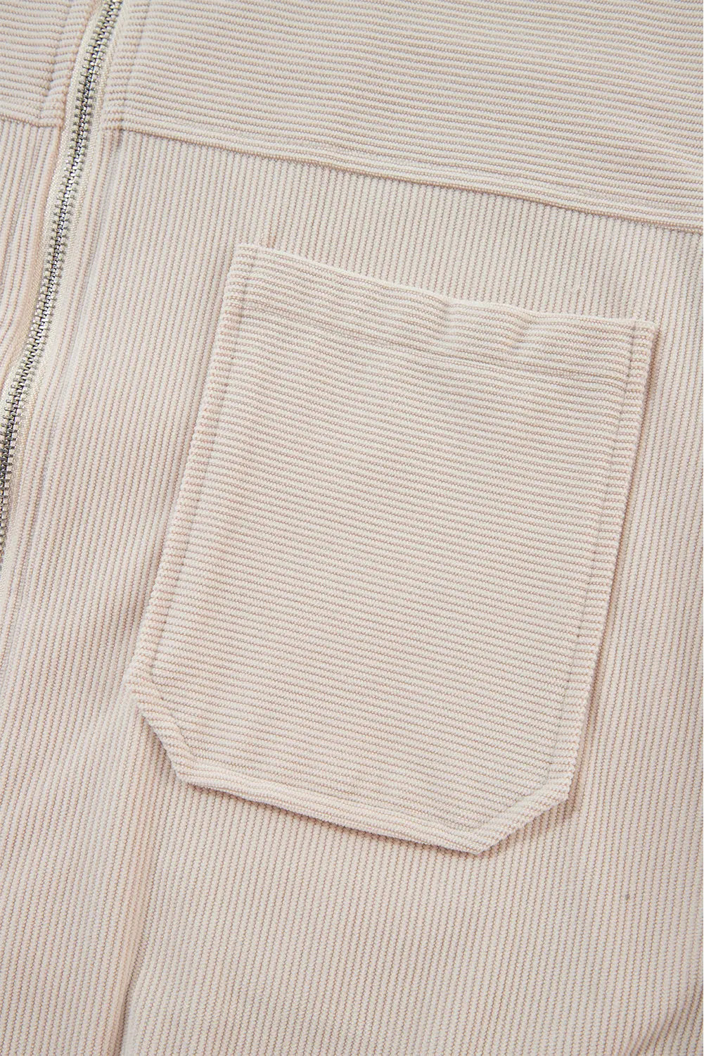 White Corduroy Drawstring Hooded Pocket Zip Up Jacket - eAura