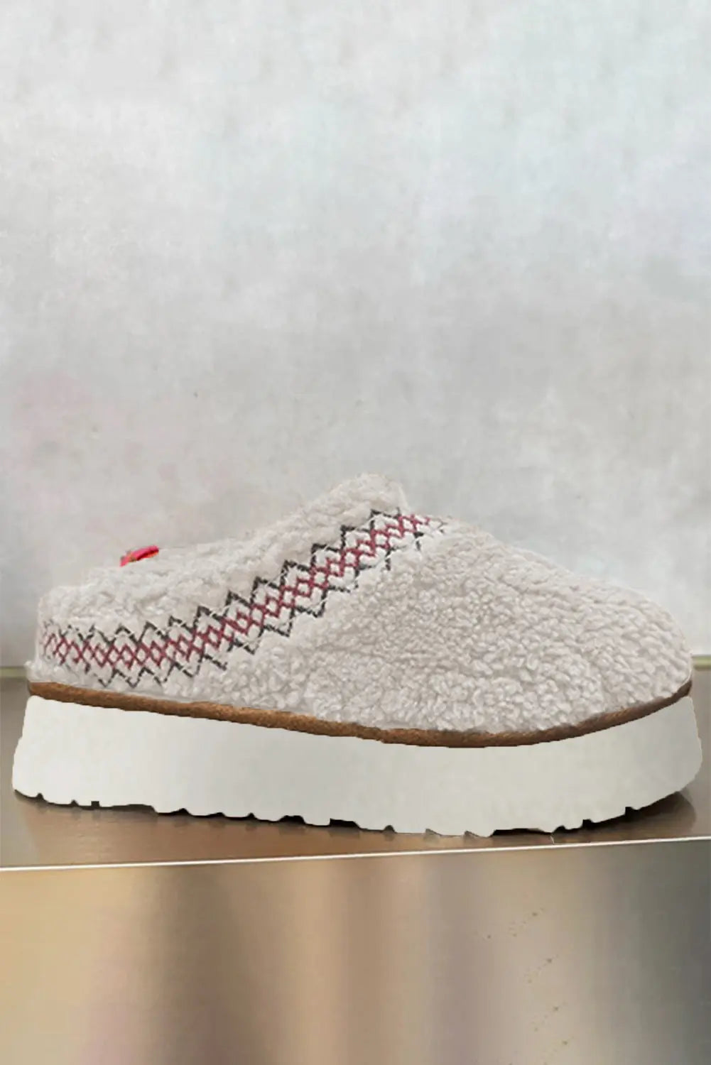 White Embroidered Sherpa Plush Thick Sole Winter Slippers Beagle Boutique Fashion Outlet