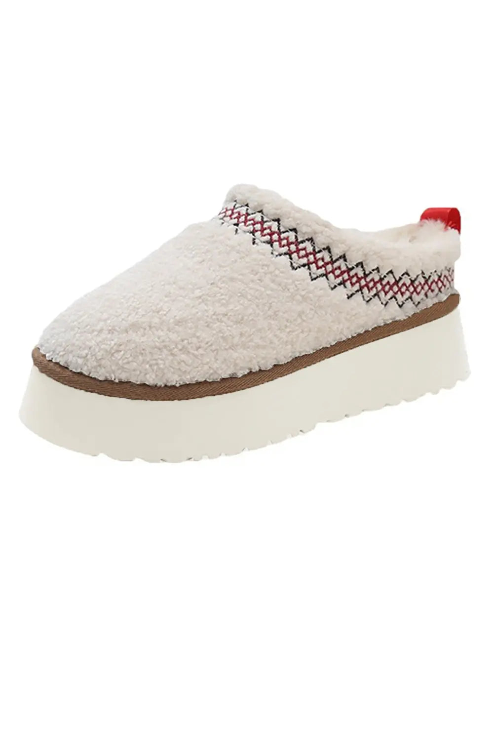 White Embroidered Sherpa Plush Thick Sole Winter Slippers - BB Fashion Outlet