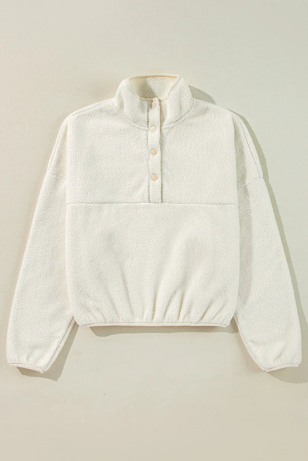 White Fleece Placket Turn-down Collar Drop Shoulder Sweatshirt Beagle Boutique Fashion Outlet