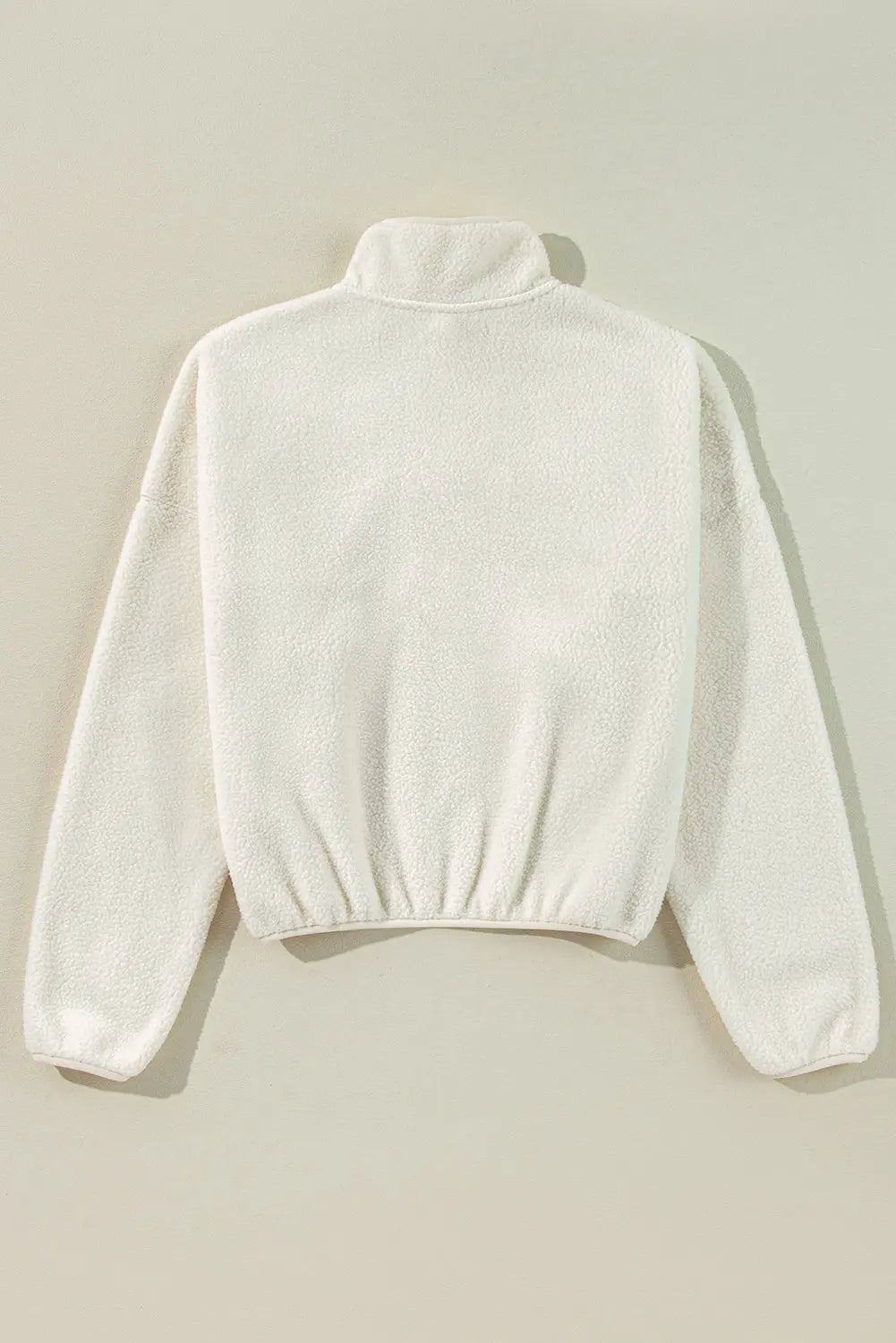 White Fleece Placket Turn-down Collar Drop Shoulder Sweatshirt Beagle Boutique Fashion Outlet