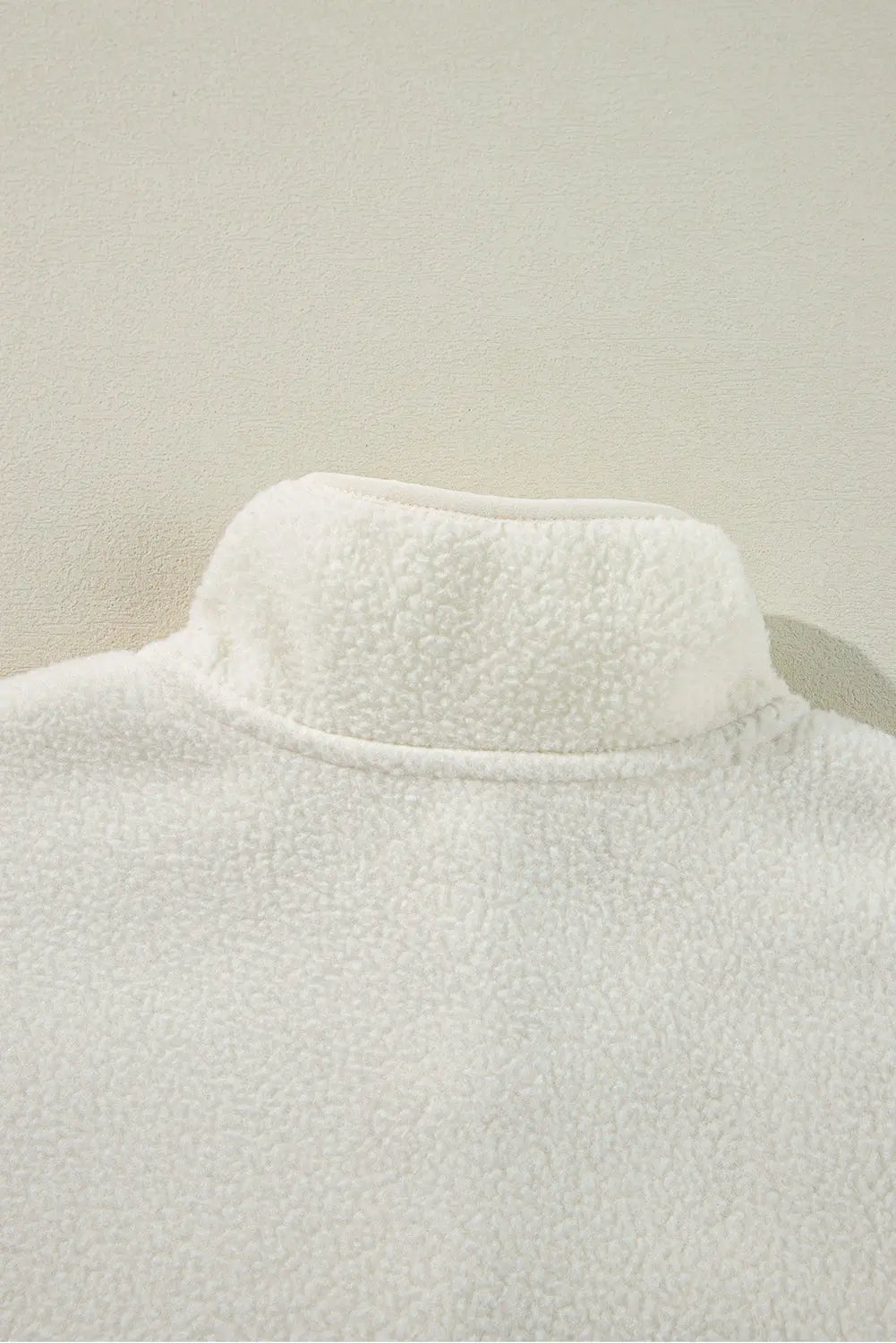 White Fleece Placket Turn-down Collar Drop Shoulder Sweatshirt Beagle Boutique Fashion Outlet