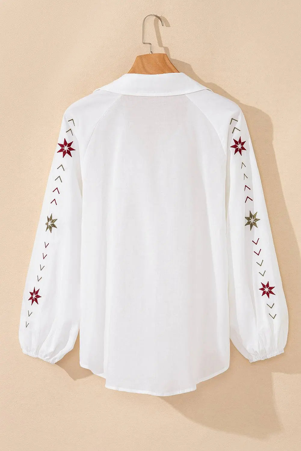 White Floral Embroidered Puff Sleeve Eyelet Patchwork Shirt - BB Fashion Outlet