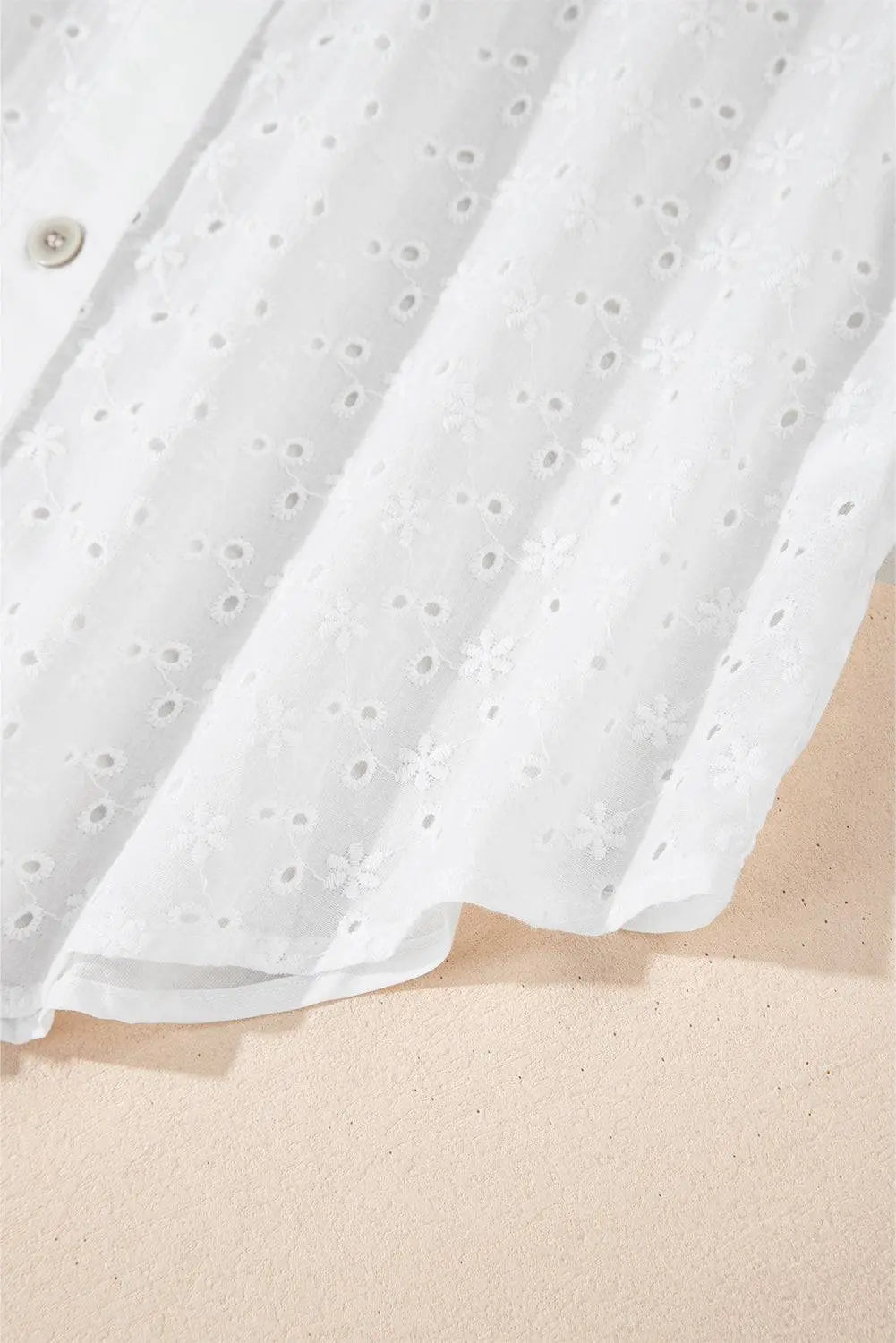 White Floral Embroidered Puff Sleeve Eyelet Patchwork Shirt - BB Fashion Outlet