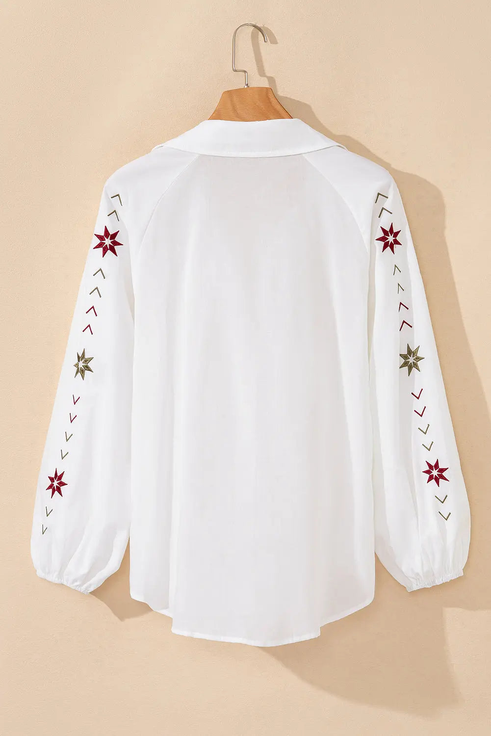 White Floral Embroidered Puff Sleeve Eyelet Patchwork Shirt - eAura