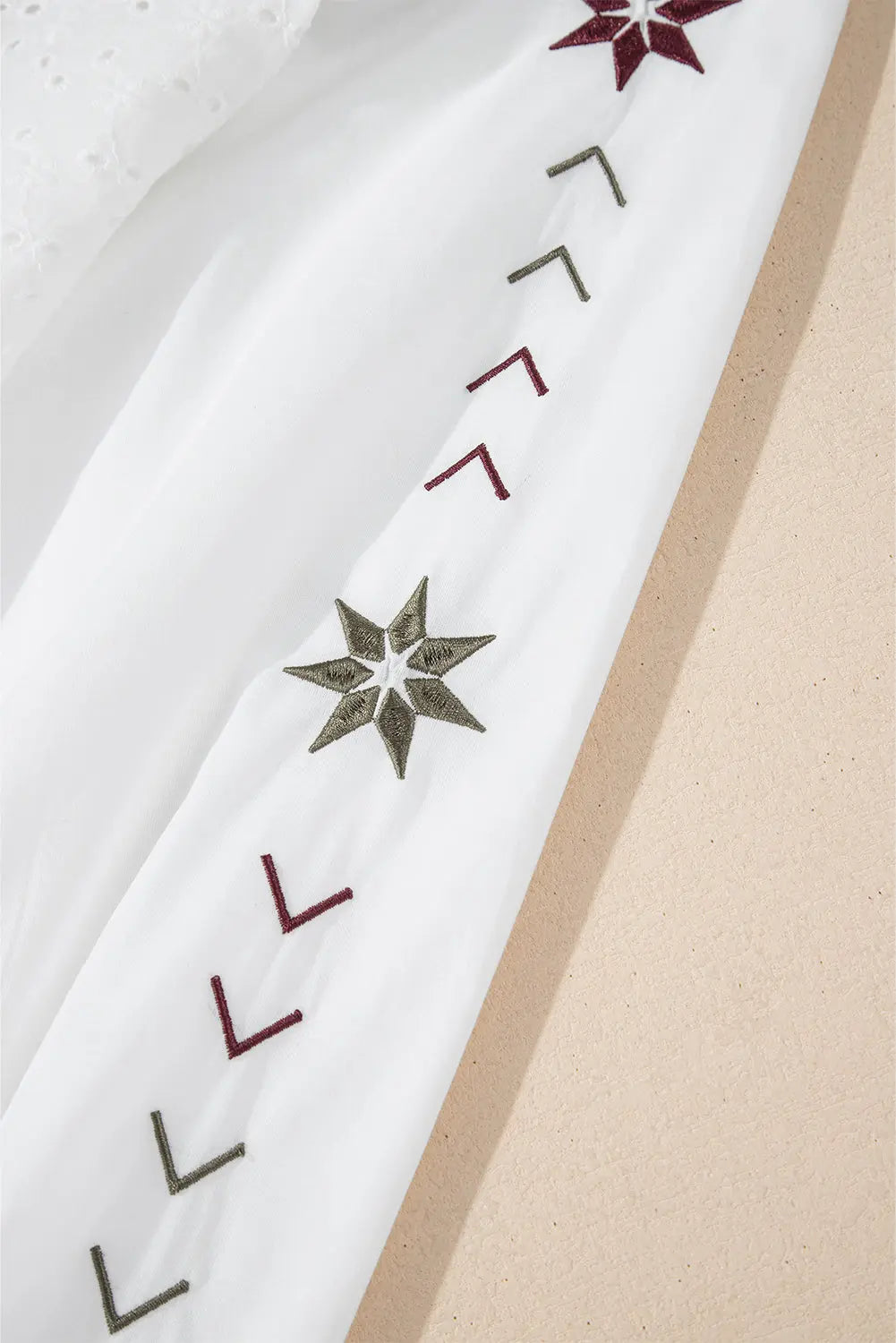 White Floral Embroidered Puff Sleeve Eyelet Patchwork Shirt - eAura