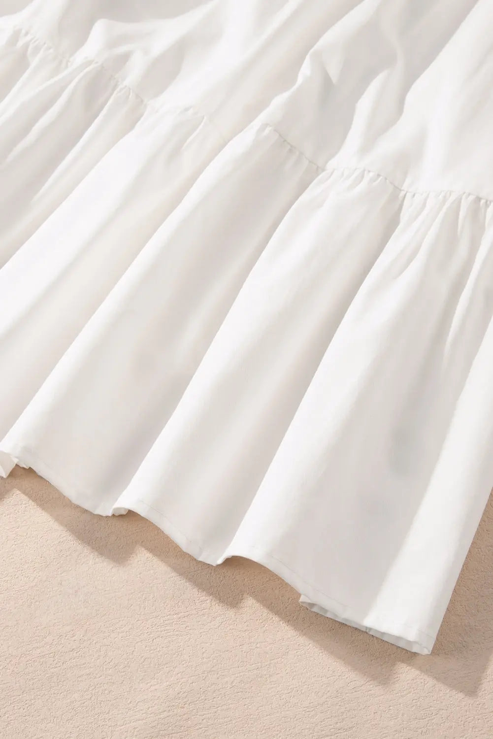 White Floral Lace Patchwork Bracelet Sleeve Tiered Mini Dress - eAura