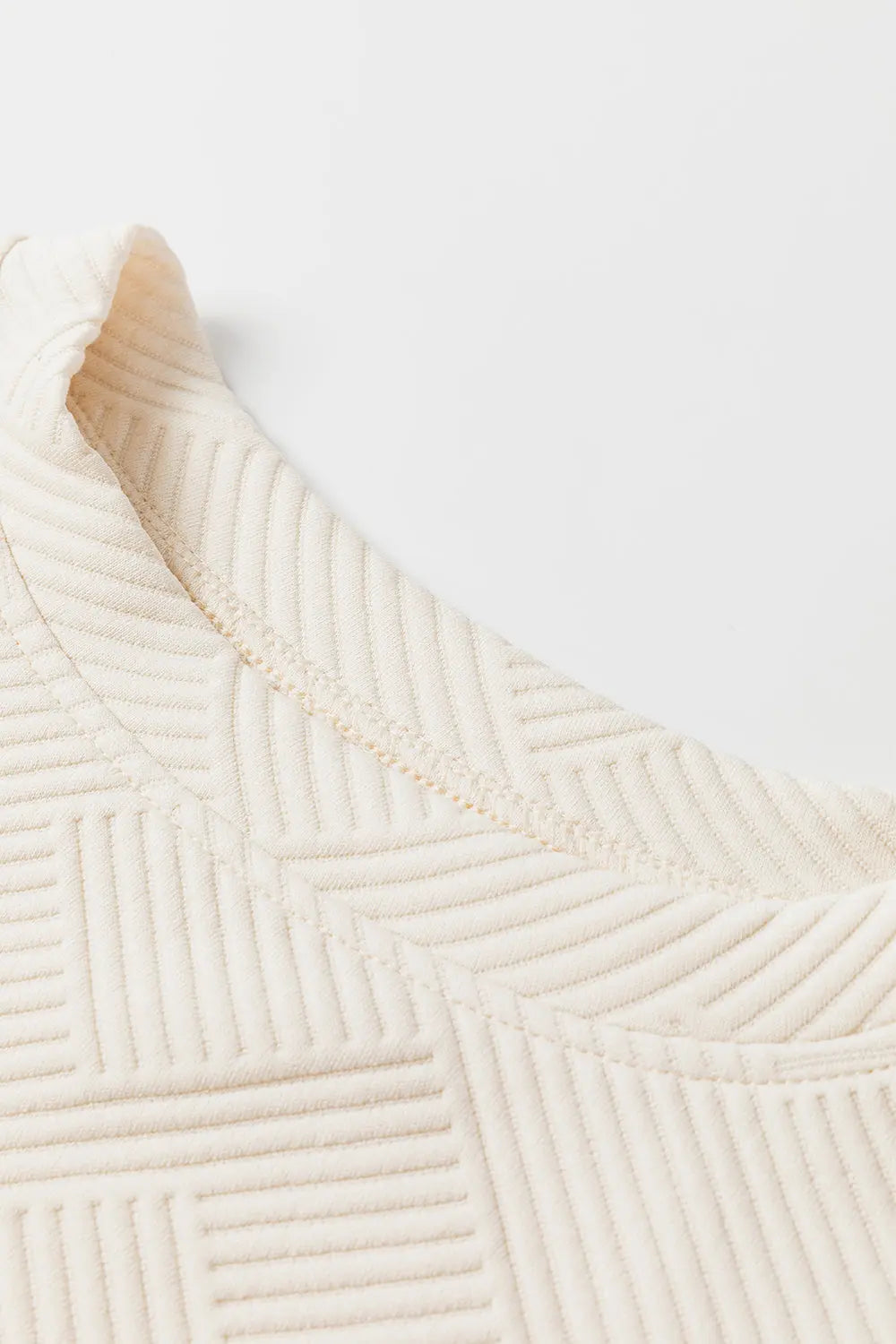 White Floral Patchwork Sleeve Textured Plus Size Pullover Top - eAura