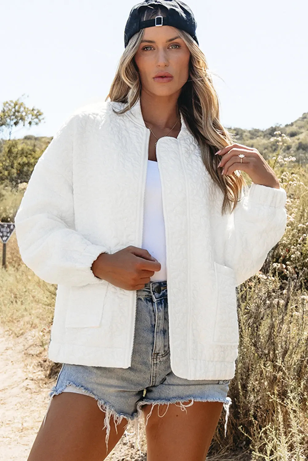 White Floral Quilted Jacket Beagle Boutique Fashion Outlet
