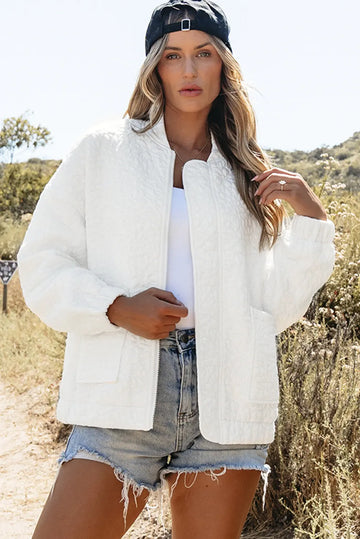 White Floral Quilted Jacket Beagle Boutique Fashion Outlet