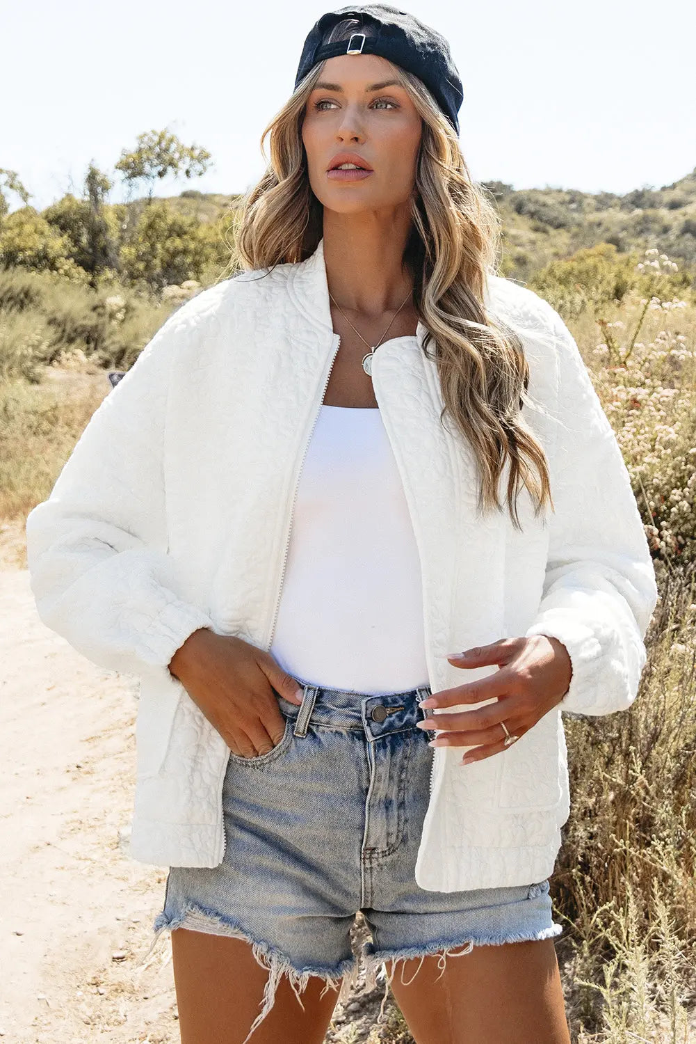 White Floral Quilted Jacket Beagle Boutique Fashion Outlet