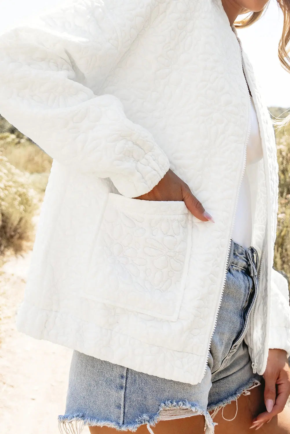 White Floral Quilted Jacket Beagle Boutique Fashion Outlet