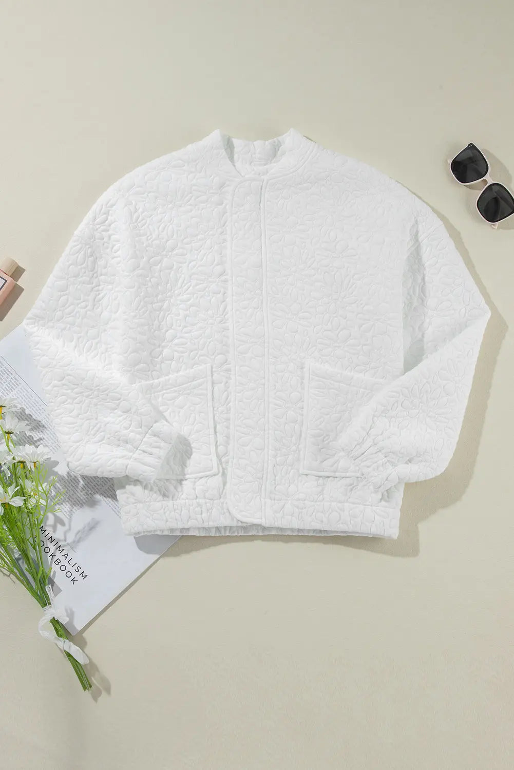 White Floral Quilted Jacket Beagle Boutique Fashion Outlet