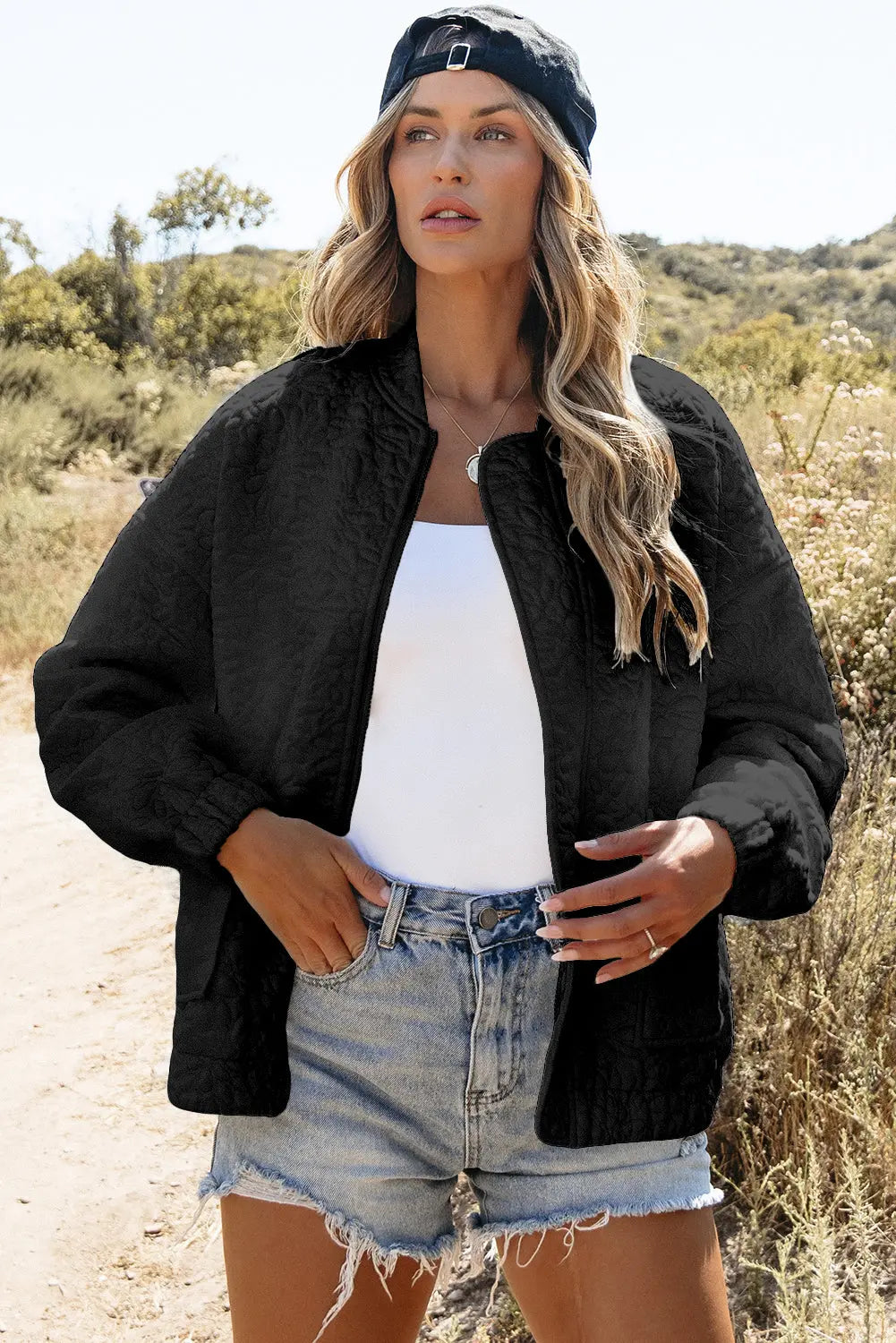 White Floral Quilted Jacket Beagle Boutique Fashion Outlet