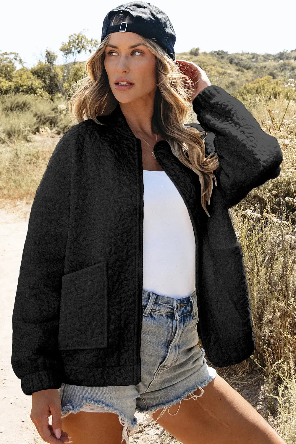 White Floral Quilted Jacket Beagle Boutique Fashion Outlet