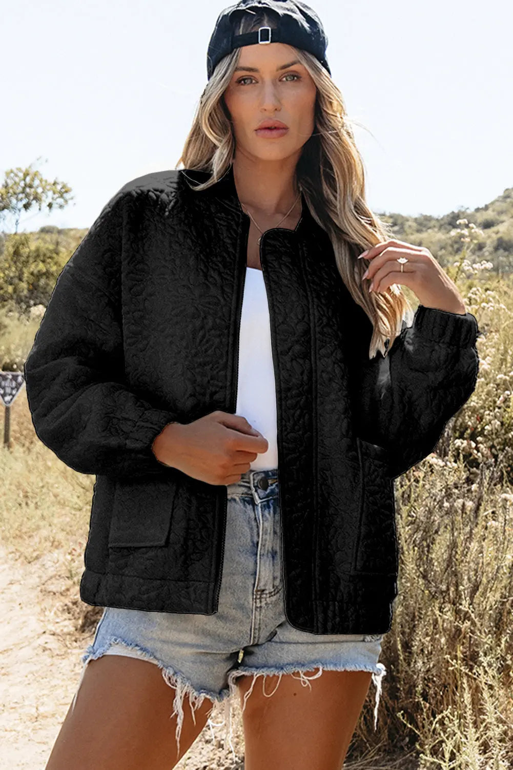 White Floral Quilted Jacket Beagle Boutique Fashion Outlet