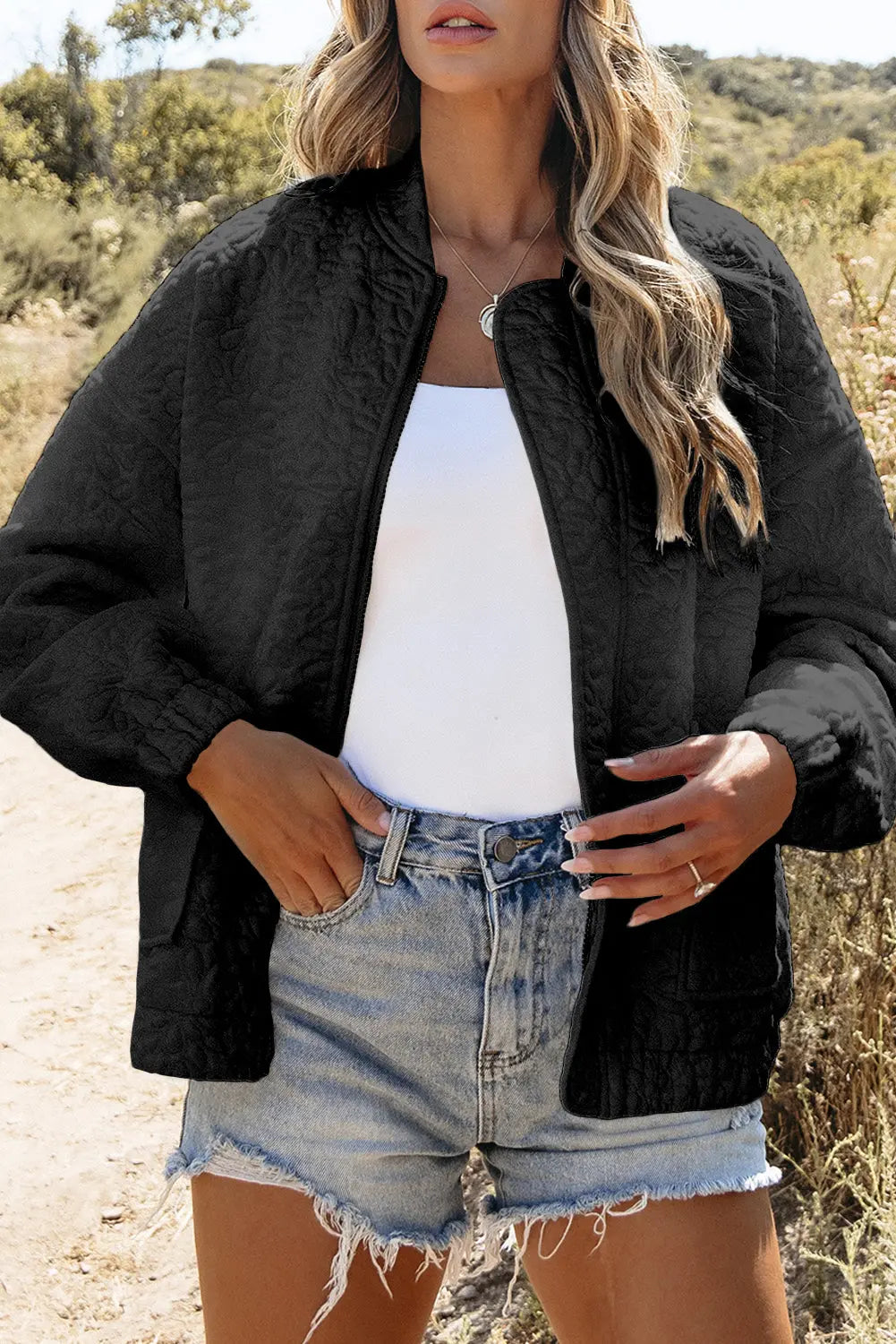 White Floral Quilted Jacket Beagle Boutique Fashion Outlet