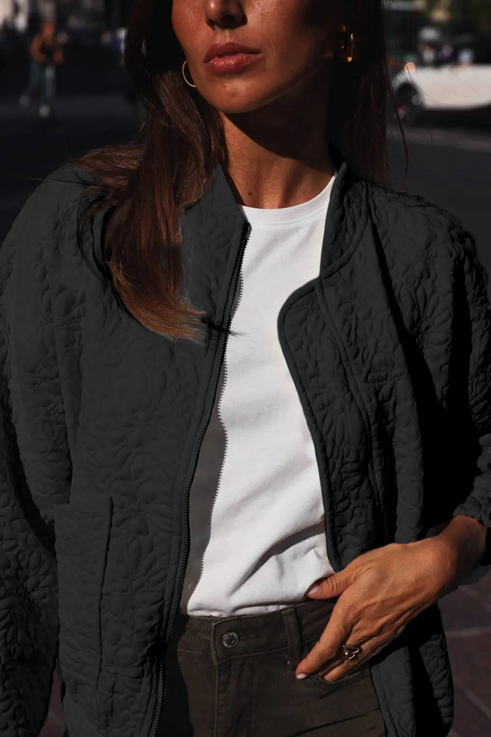 White Floral Quilted Jacket Beagle Boutique Fashion Outlet