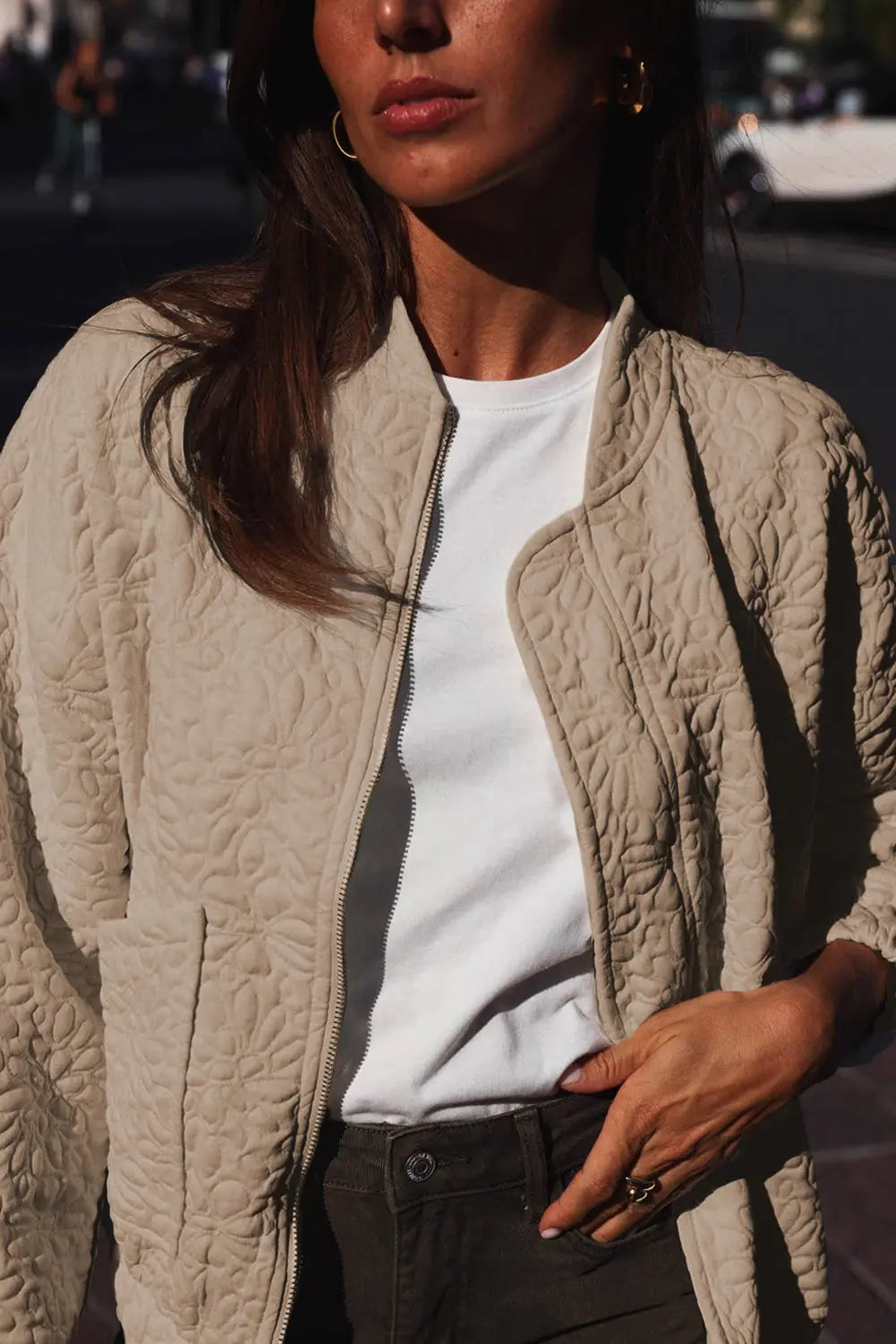White Floral Quilted Jacket Beagle Boutique Fashion Outlet