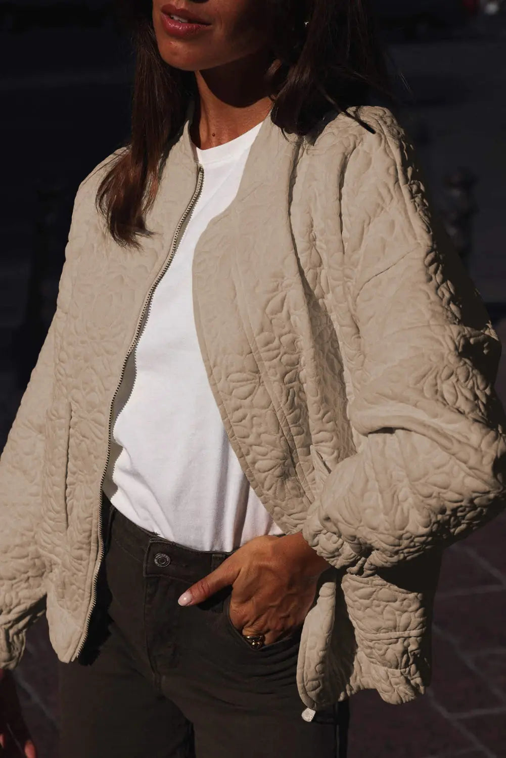 White Floral Quilted Jacket Beagle Boutique Fashion Outlet