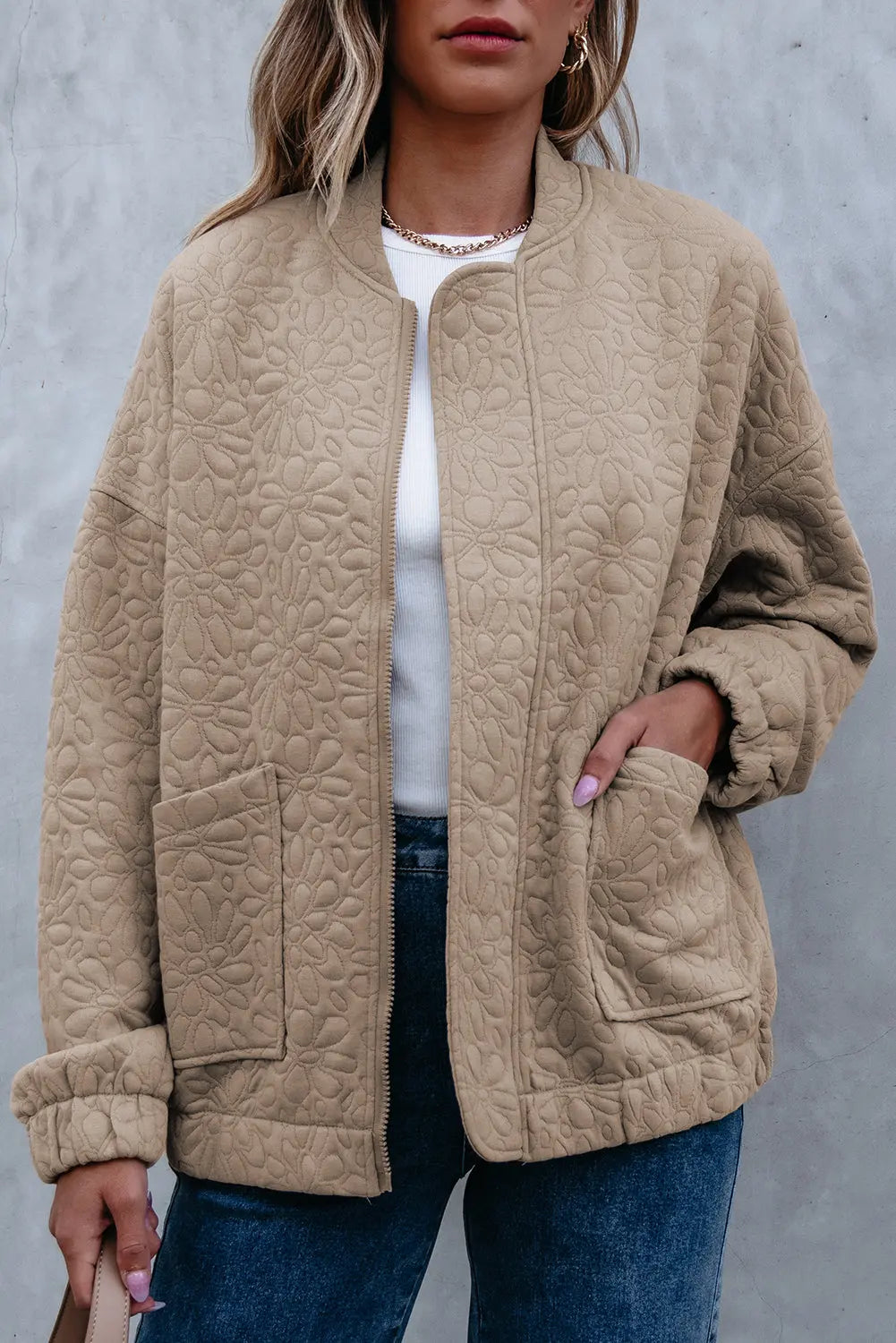 White Floral Quilted Jacket Beagle Boutique Fashion Outlet