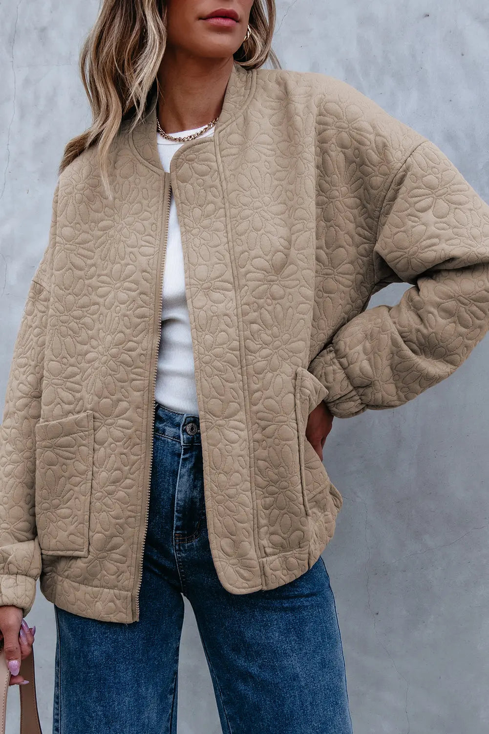 White Floral Quilted Jacket Beagle Boutique Fashion Outlet