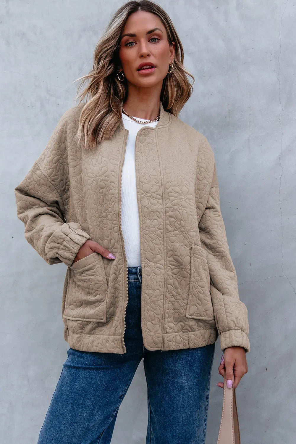 White Floral Quilted Jacket Beagle Boutique Fashion Outlet
