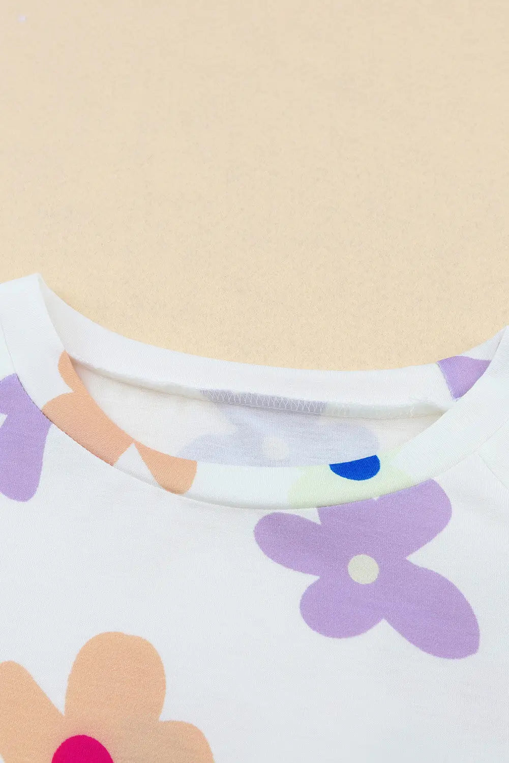 White Flower Print Short Sleeve High Waist Two Piece Loungewear eAura