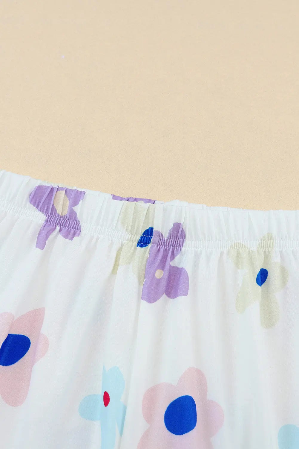 White Flower Print Short Sleeve High Waist Two Piece Loungewear eAura