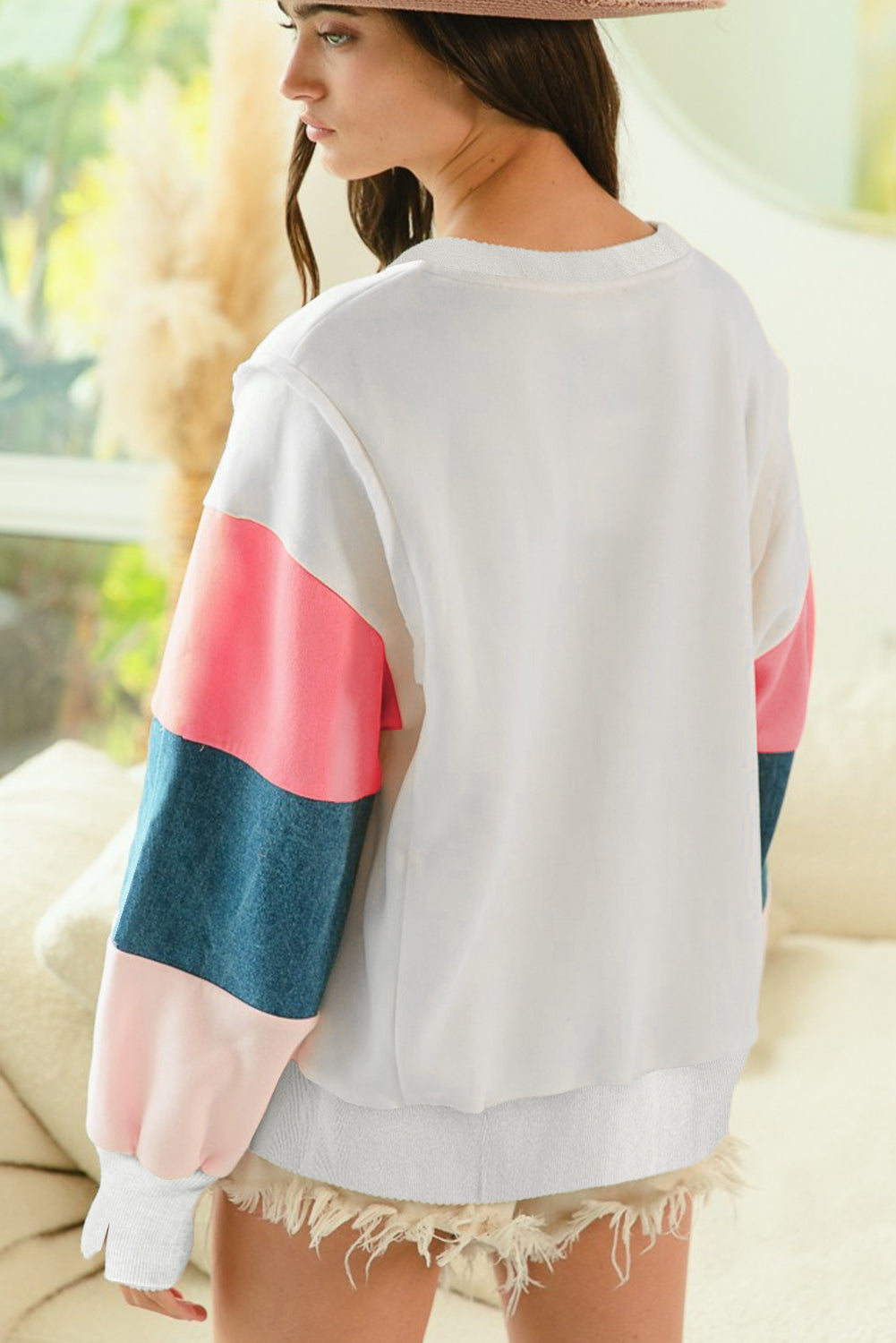 White French Terry Colour Block Long Sleeve Top - eAura