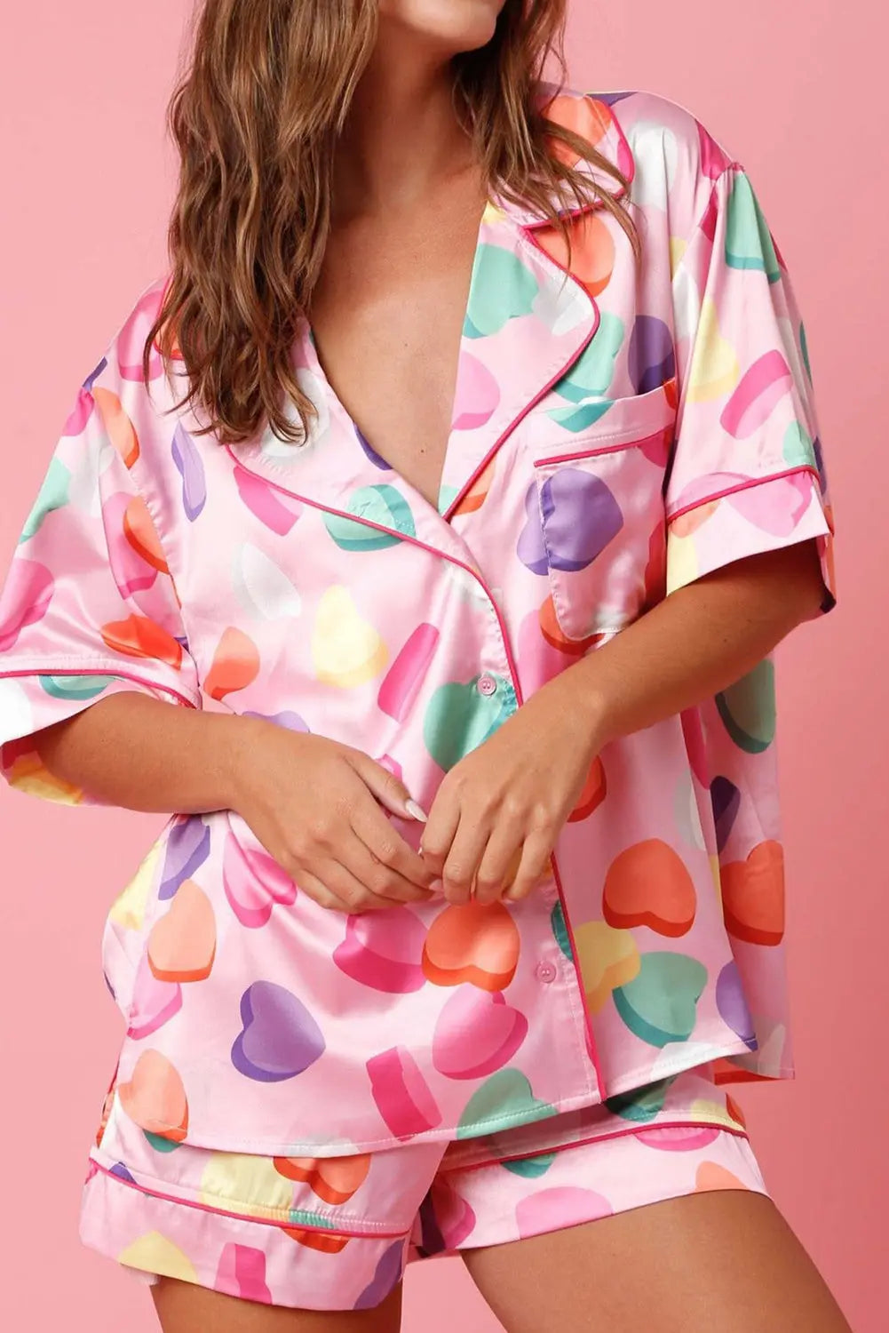 White Full Pattern Shirt and Shorts Satin Pyjamas Set eAura