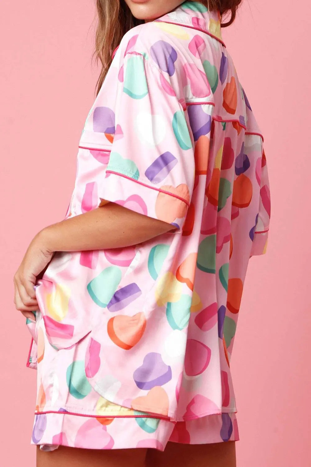 White Full Pattern Shirt and Shorts Satin Pyjamas Set eAura