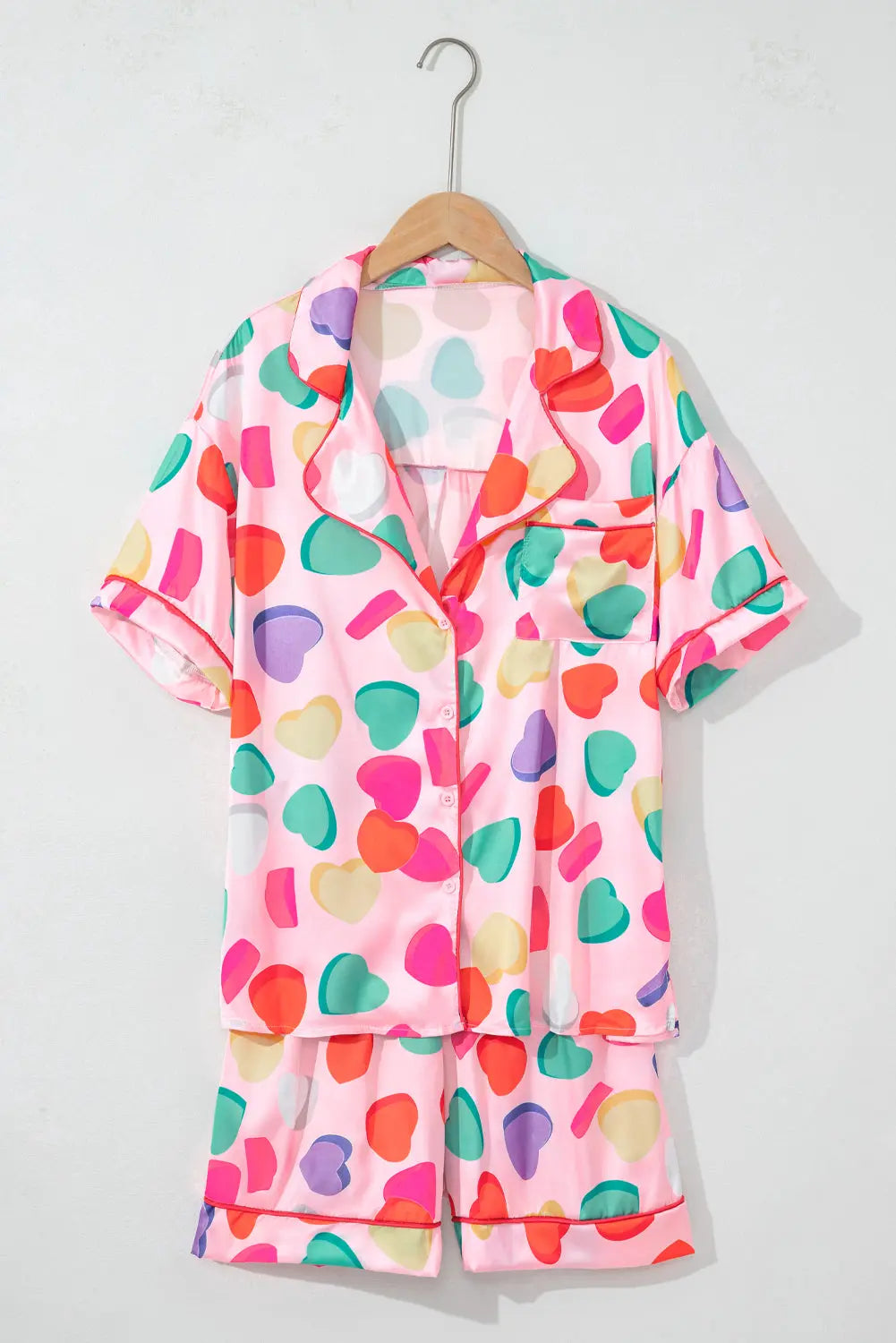 White Full Pattern Shirt and Shorts Satin Pyjamas Set eAura