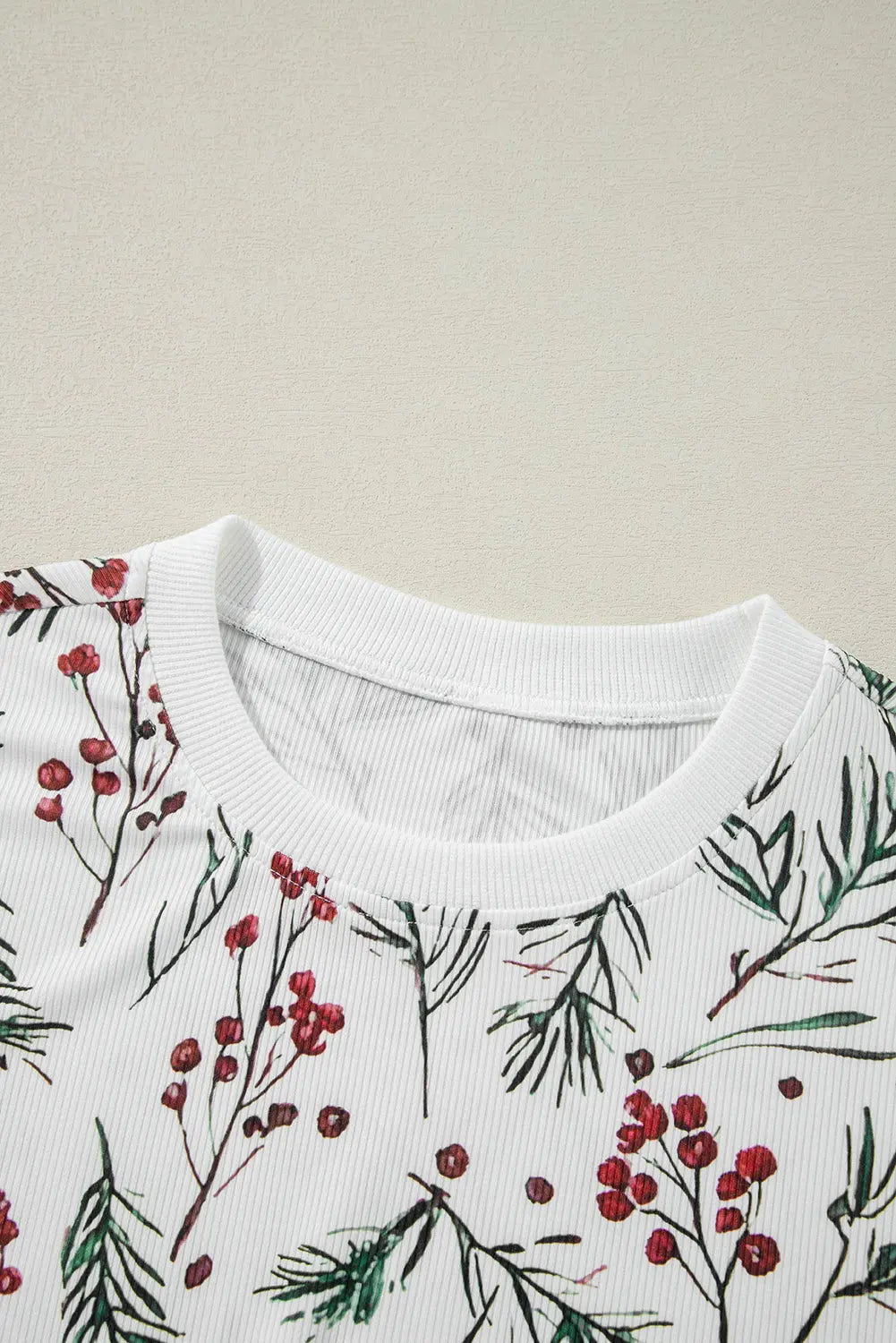 White Holly Print Thermal Pullover Trousers Pyjama Set eAura