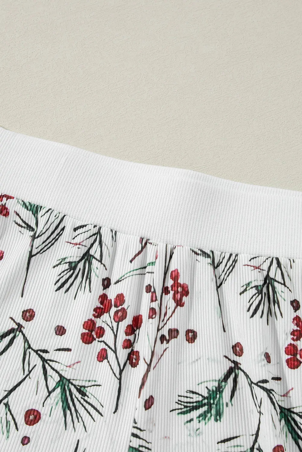 White Holly Print Thermal Pullover Trousers Pyjama Set eAura