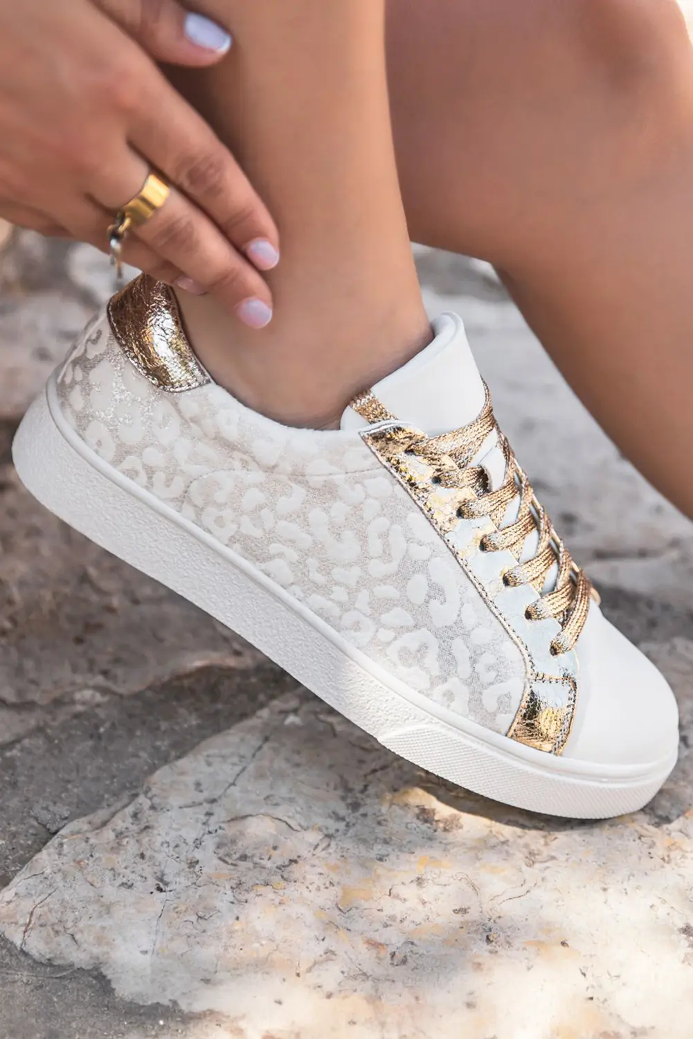 White Leopard Print Lace Up Sneaker - eAura