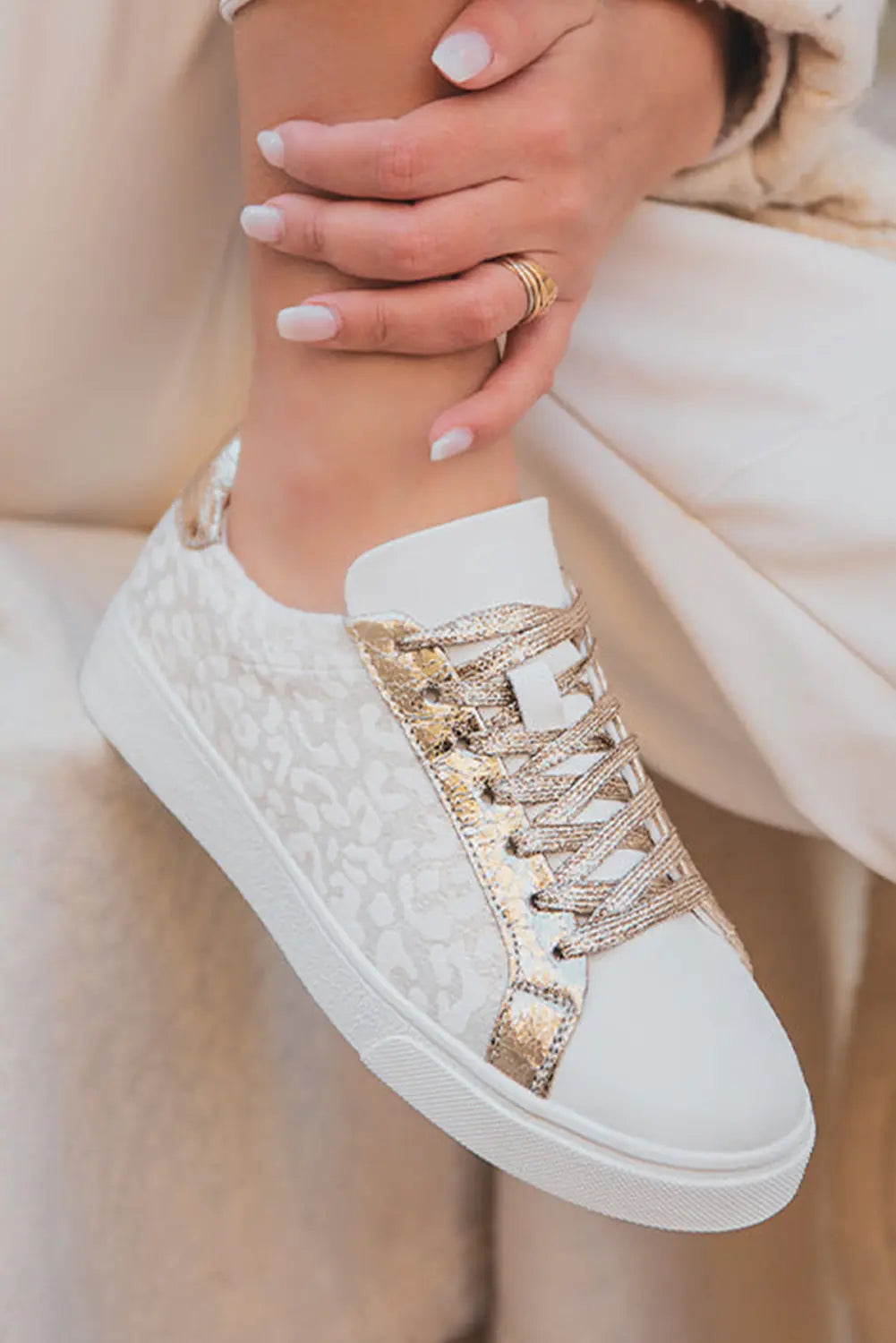 White Leopard Print Lace Up Sneaker - eAura