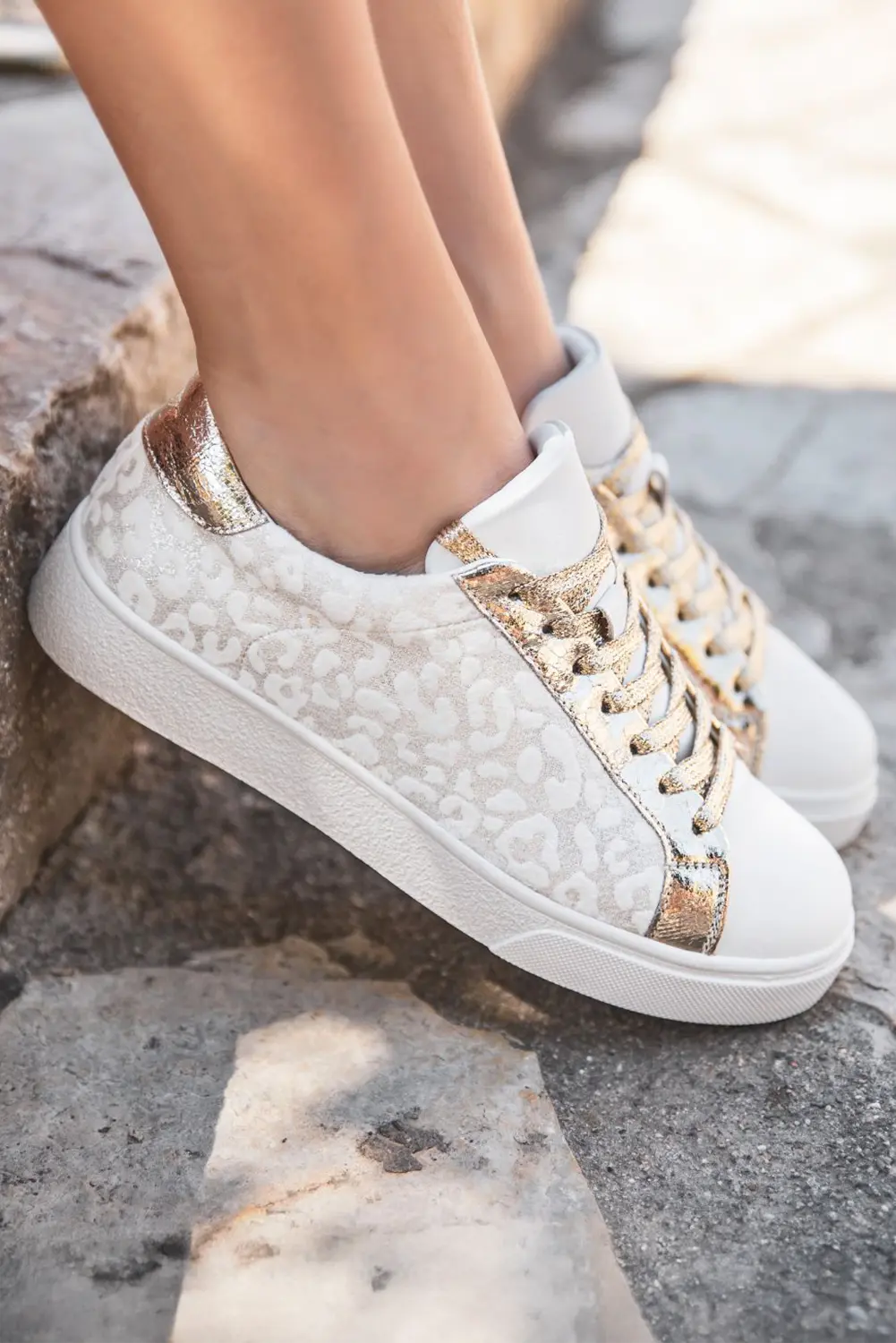 White Leopard Print Lace Up Sneaker - eAura