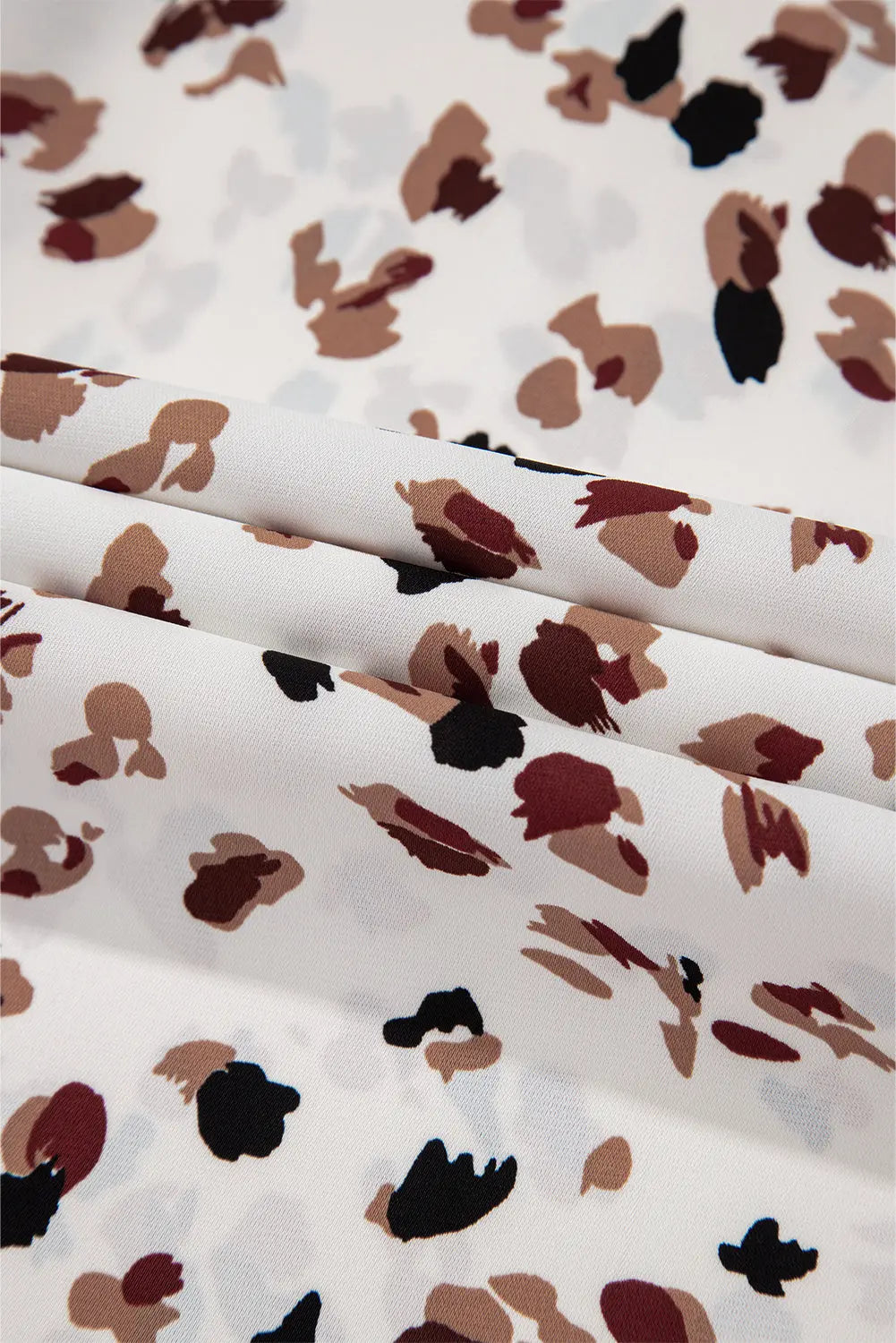 White Leopard Print Lantern Sleeve Mock Neck Pleated Blouse Beagle Boutique Fashion Outlet