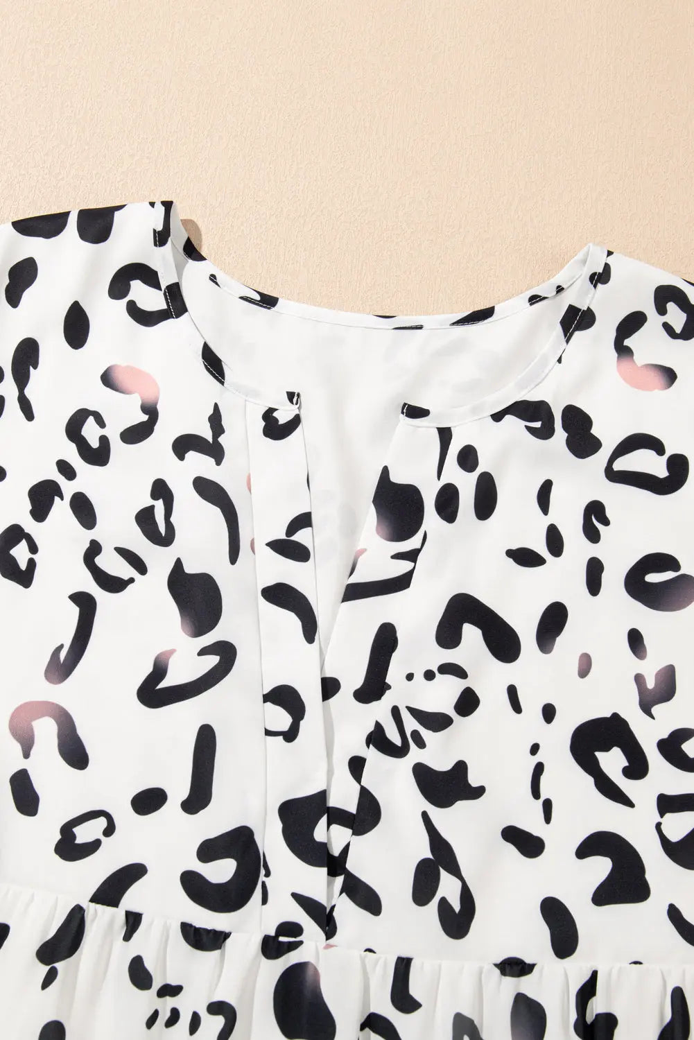 White Leopard Print Notch V Neck Loose Fit Maxi Dress - eAura