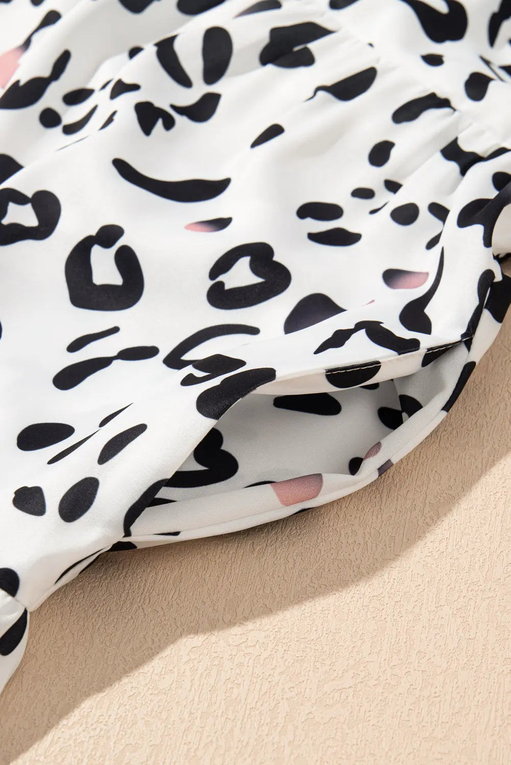 White Leopard Print Notch V Neck Loose Fit Maxi Dress - eAura