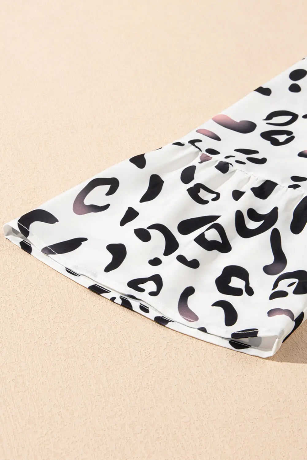 White Leopard Print Notch V Neck Loose Fit Maxi Dress - eAura